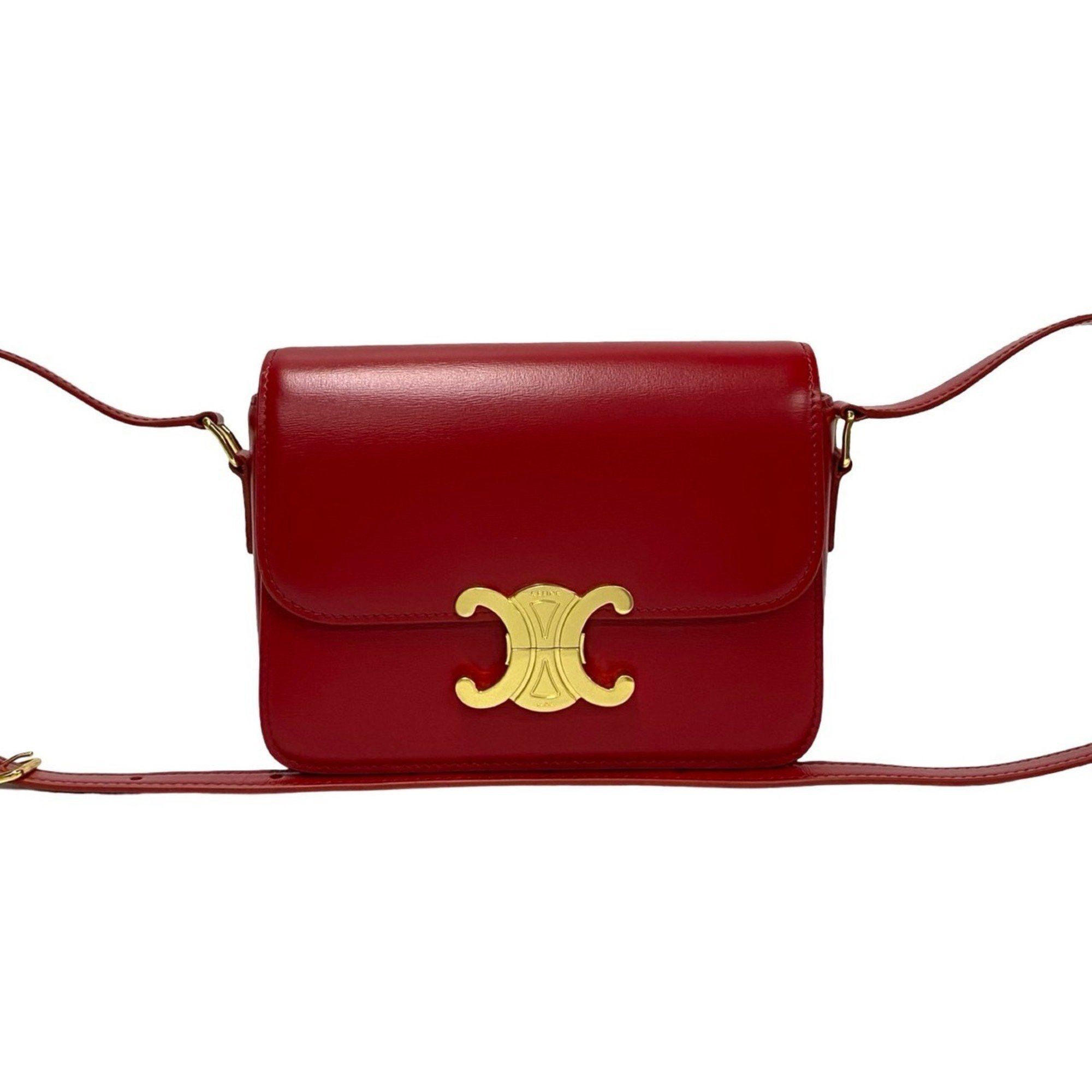Celine Unused, stored Celine Teen Triomphe logo hardware leather mini shoulder bag/pouch in red (23190) Size ONE SIZE - 1 Thumbnail