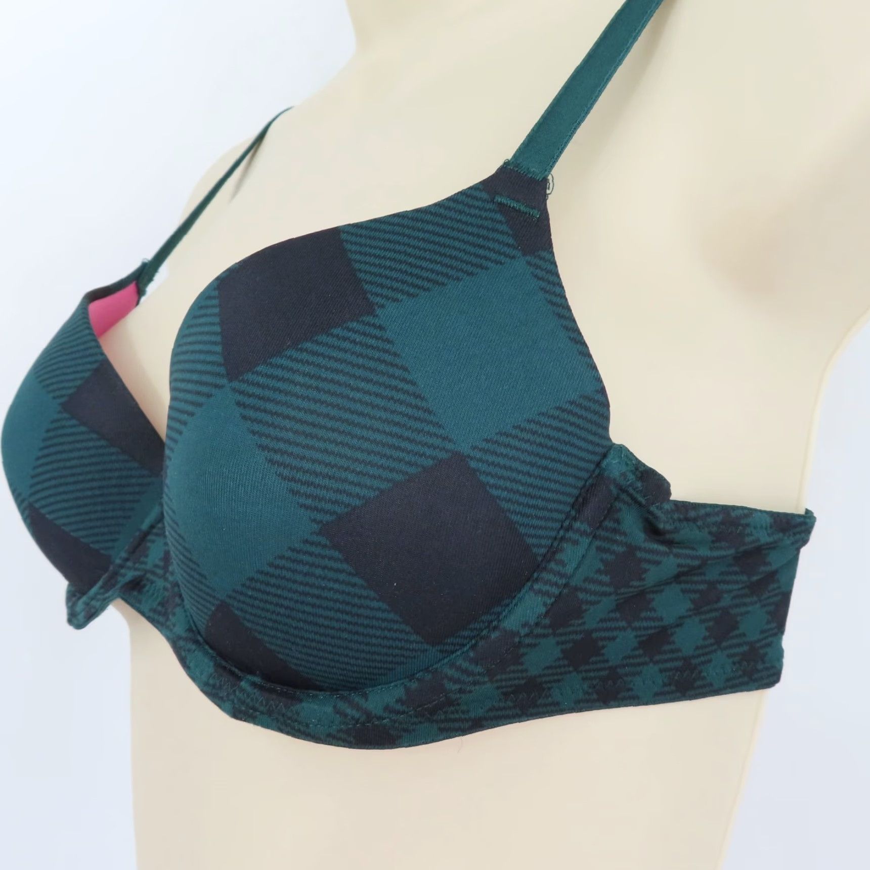 Vintage PINK Victoria's Secret Wear Everywhere Lightly Lined Bra 34A Green Plaid Tartan Underwire Push Up Women Size ONE SIZE - 4 Thumbnail