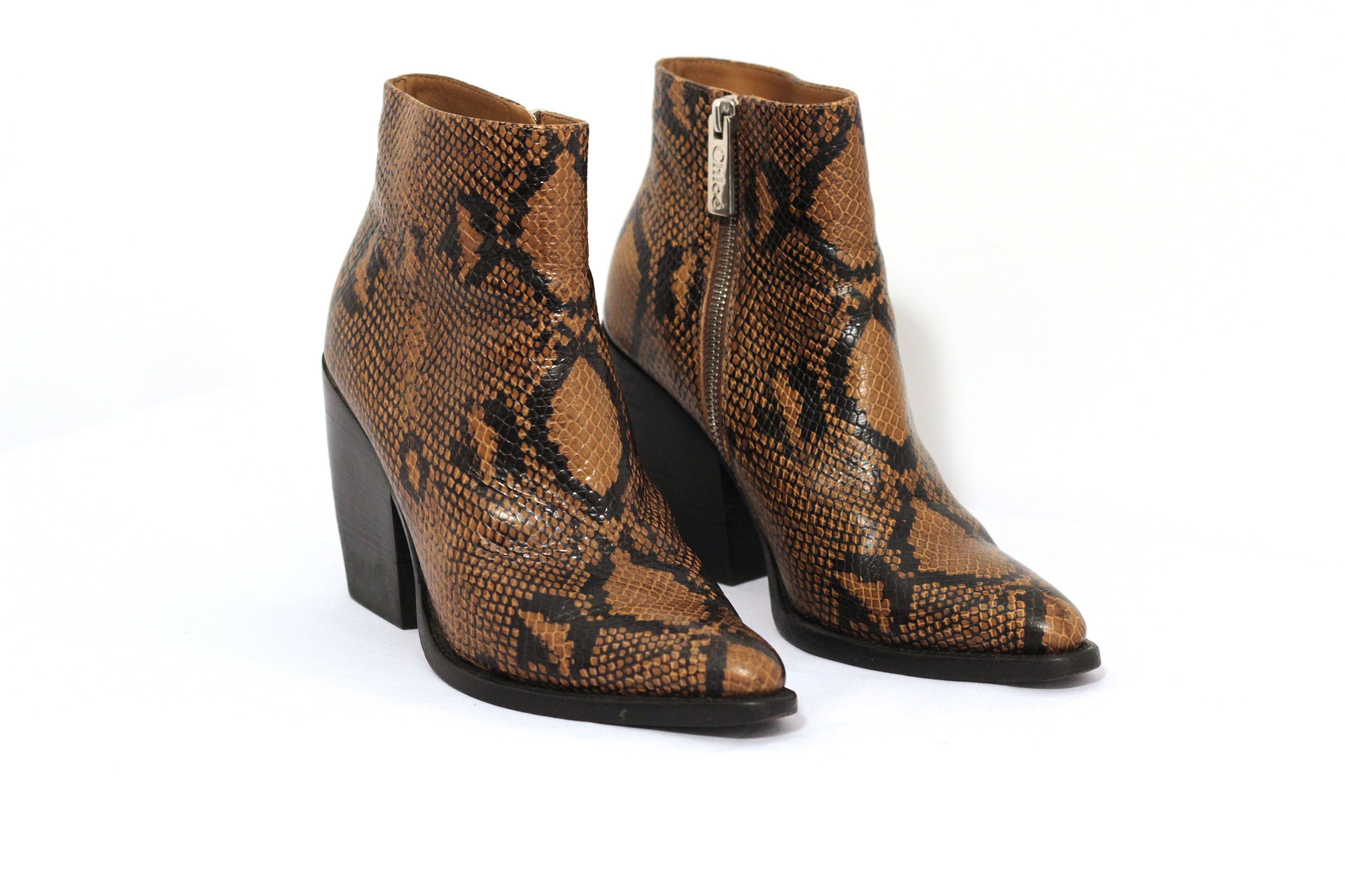 Chloé Rylee leather cowboy boots brownblack snakeskin EU39.5
