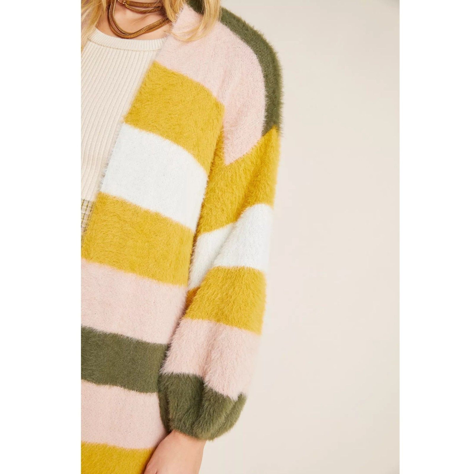 Anthropologie Cozy Striped Duster Kimono Cardigan Sweater in One size OS Size ONE SIZE - 4 Thumbnail