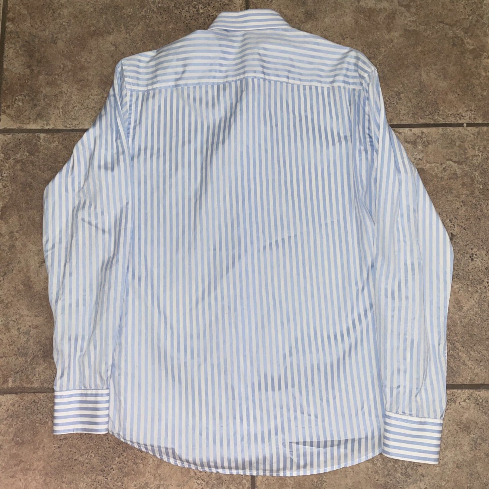 BUGATCHI VINTAGE Bugatchi Uomo Dress Shirt Men 15.5 Long Sleeve Blue Striped Business Casual Size 40R - 4 Thumbnail