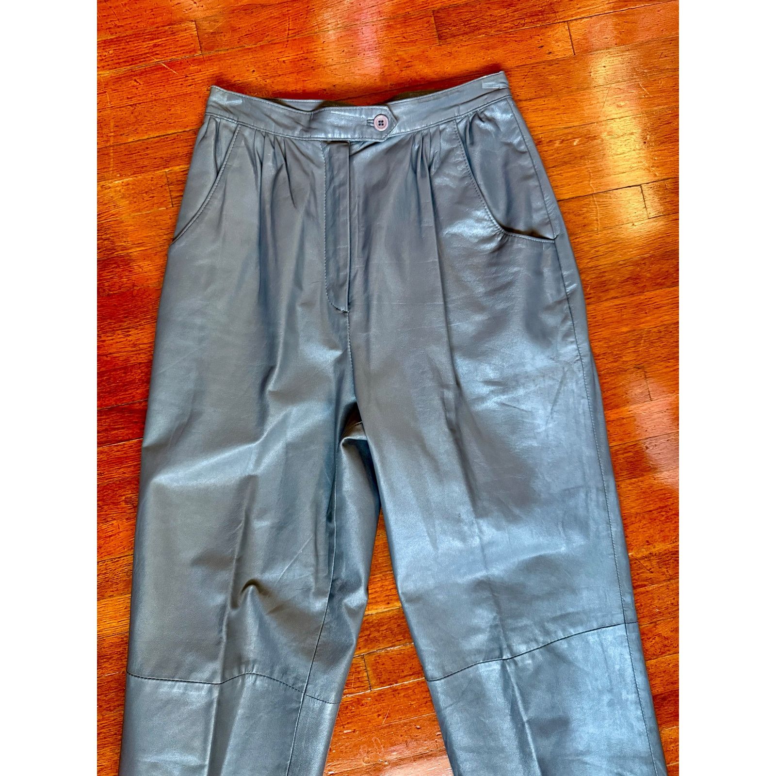 Vintage Vintage 80s Dark Gray Straight Leg Leather Pants XS Small Size 26" / US 2 / IT 38 - 3 Thumbnail