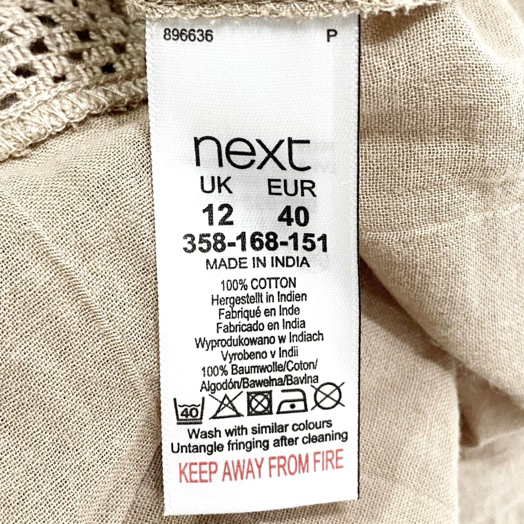 NEXT NEXT Dress Top Beachwear 3/4 Sleeve Light Brown Womens EU40 Cotton UK 12 Bnwt Size XL / US 12-14 / IT 48-50 - 7 Thumbnail
