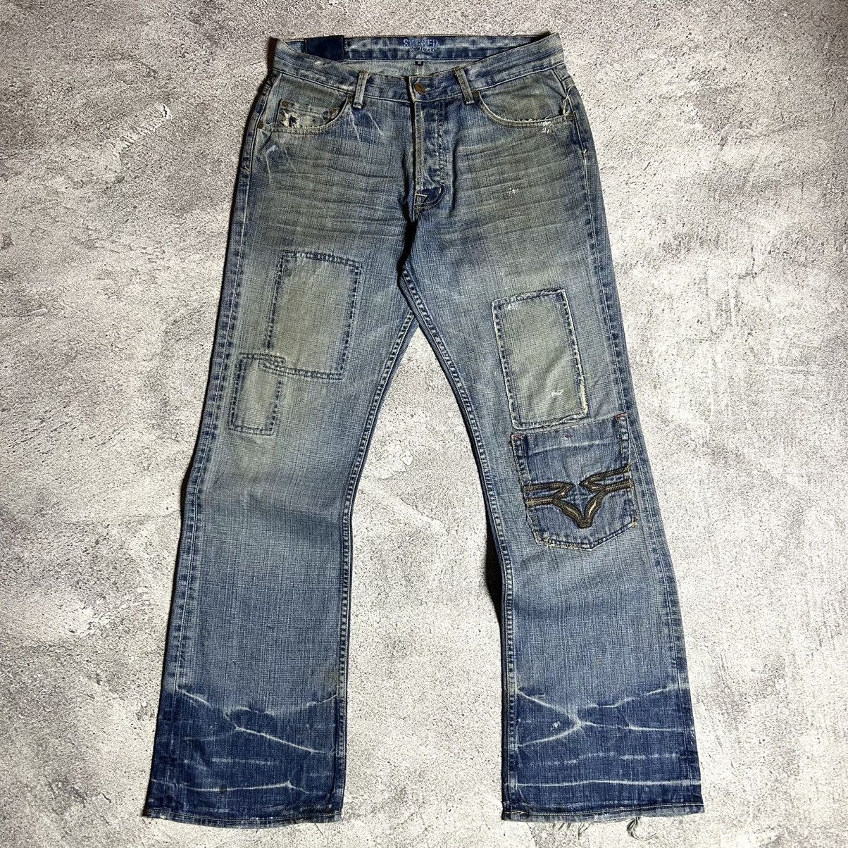Japanese Brand Vintage SACRED BLUE Flared Denim Patchwork USA Size US 32 / EU 48 - 1 Thumbnail