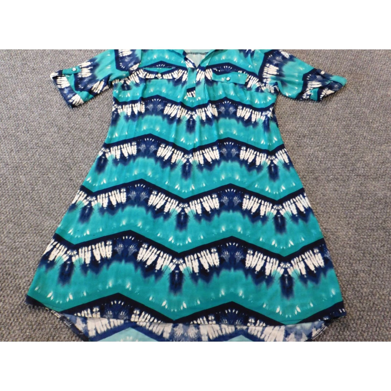 Vintage Mlle Gabrielle Dress Womens Large Blue Striped Midi Stretch Button A-Line Short Sleeve Crew Neck Size L / US 10 / IT 46 - 2 Thumbnail