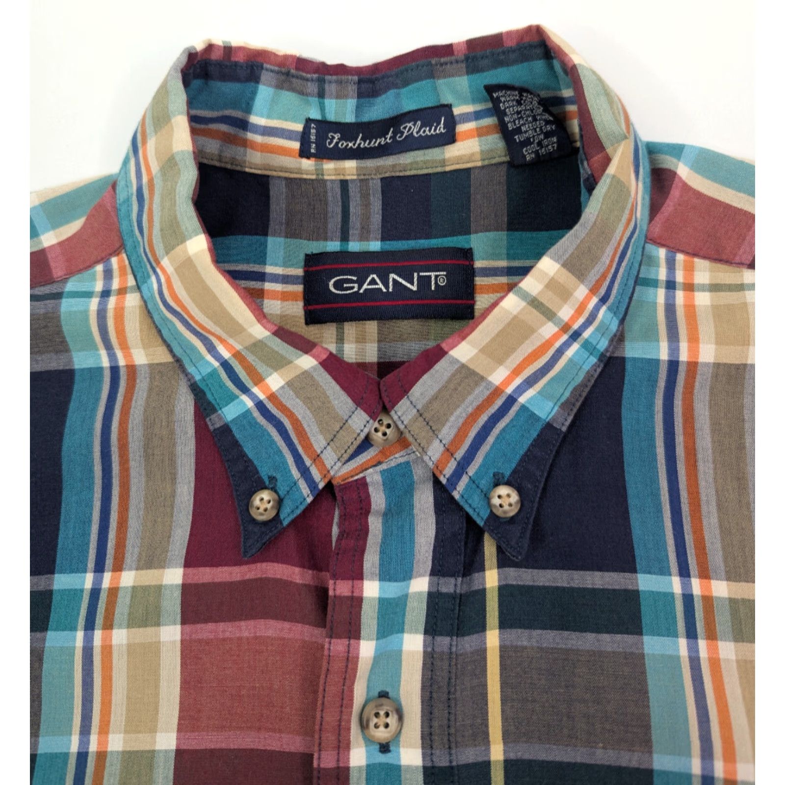 Gant GANT Shirt Men L Multicolor Plaid Short Sleeve Button-Up Vtg Foxhunt Button-Down Collar 90s Mens Size US L / EU 52-54 / 3 - 7 Thumbnail