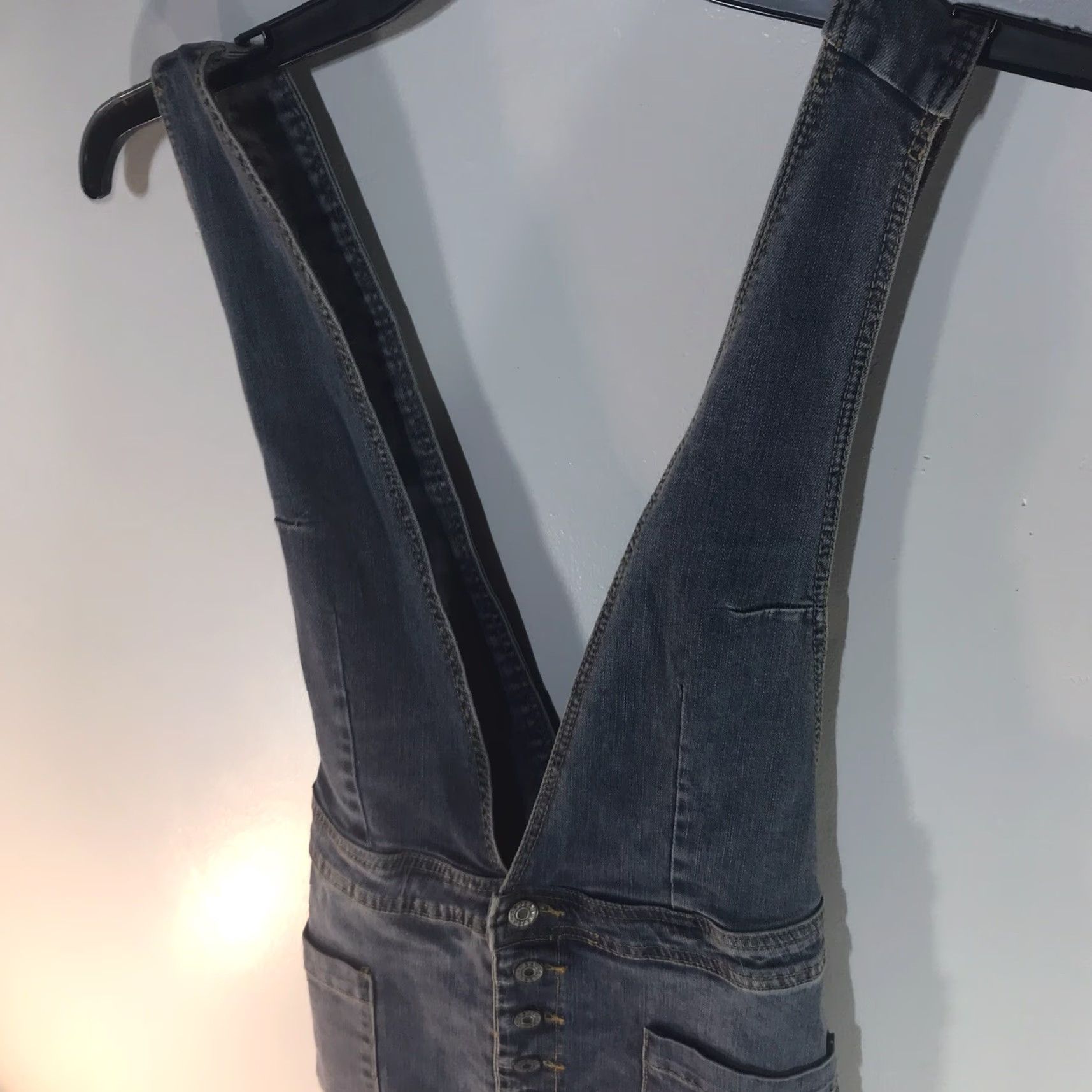 Vintage Newbury Kustom Denim Overall Dress Womens Size L Blue Sleeveless V-Neck Casual 90s Classic Bohemian Size 36" / US 14 / IT 50 - 3 Thumbnail