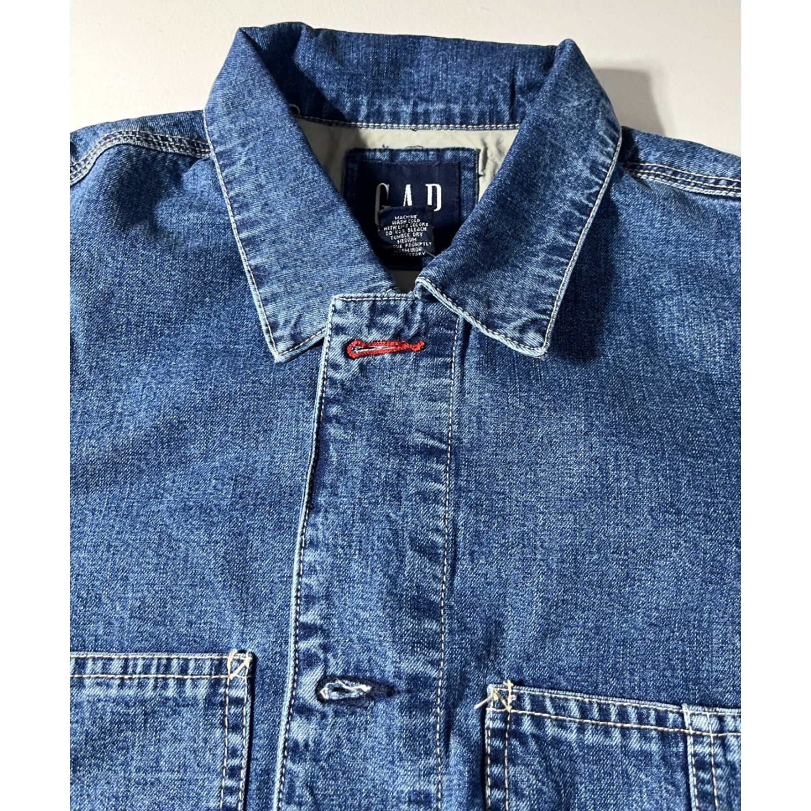 Gap VINTAGE Gap Denim Chore Jacket Mens M Blue Cotton Solid 90s 2000s Pockets Front Button Adjustable Regular Fit Size US M / EU 48-50 / 2 - 7 Thumbnail