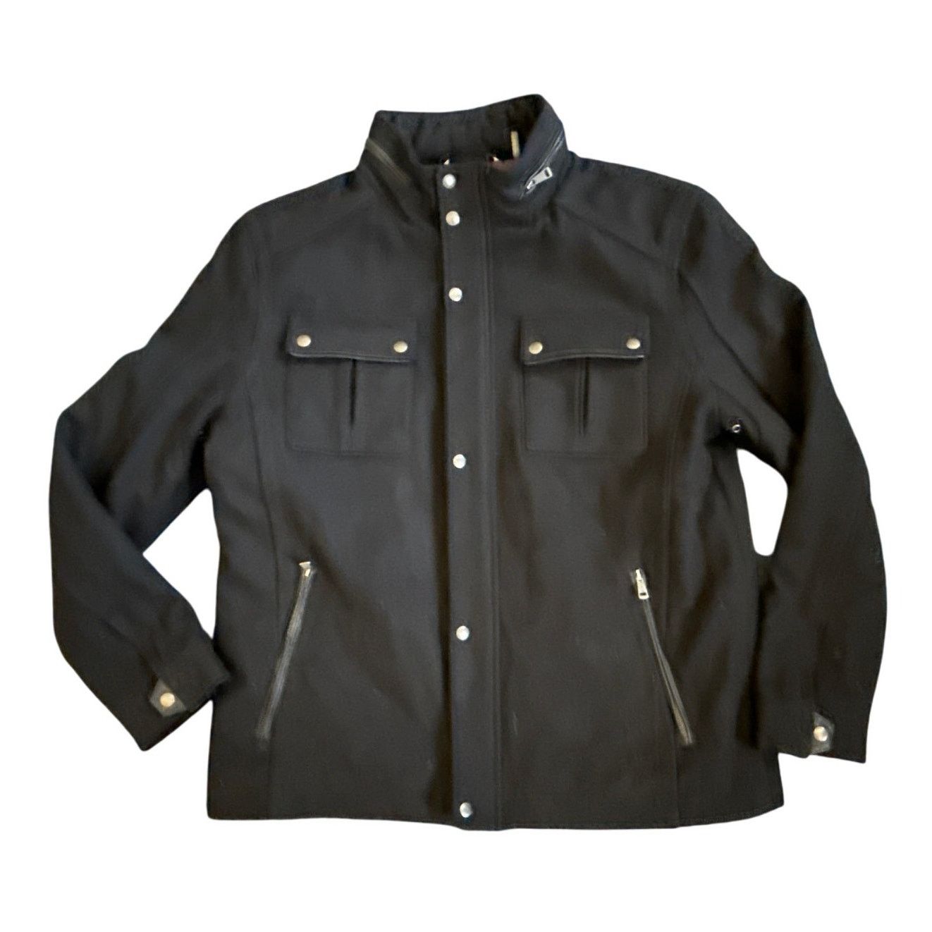 Cole Haan Cole Haan Wool Melton Stand Collar Jacket in Black Size US XL / EU 56 / 4 - 4 Thumbnail