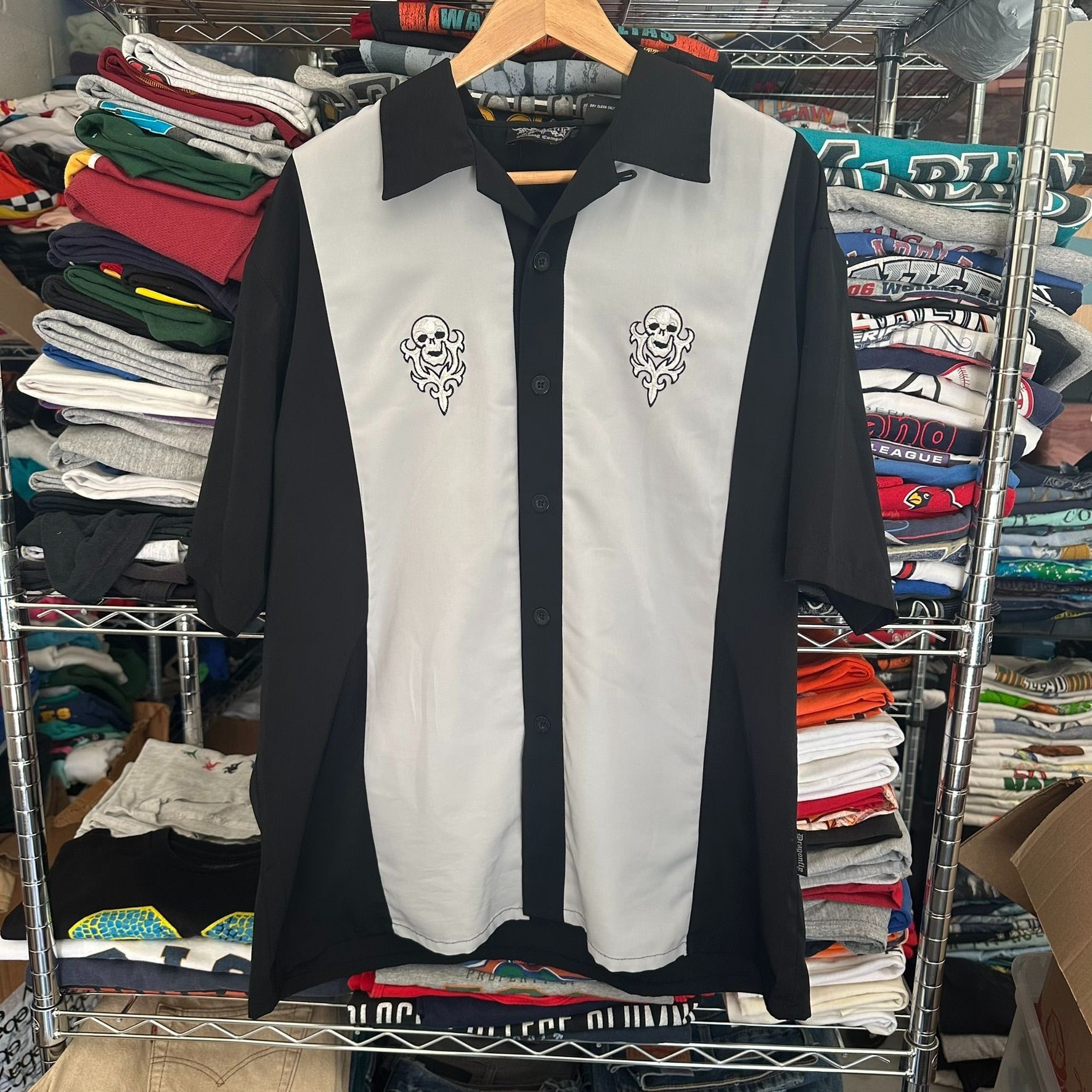 Dragonfly Vintage Y2K Dragonfly Skulls Bowling Shirt Grunge Goth Skate Size US L / EU 52-54 / 3 - 1 Thumbnail