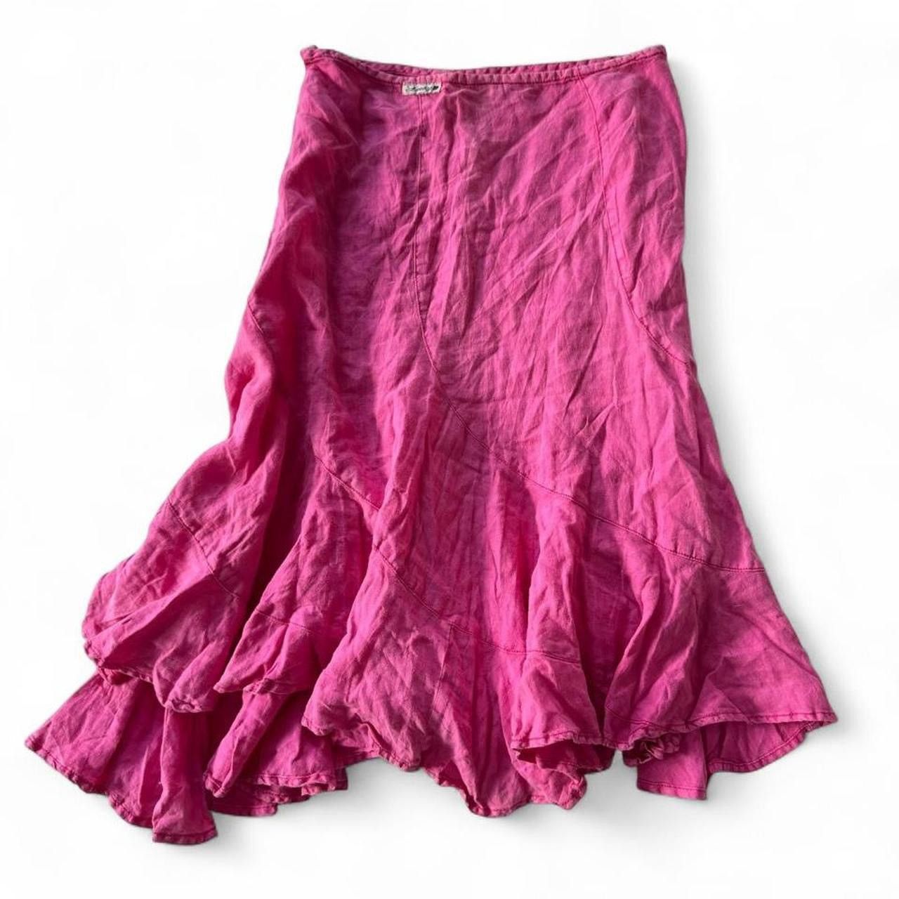 Lucky Brand Vintage y2k Lucky Brand pink linen midi skirt with ruffles Size 27" / US 4 / IT 40 - 1 Thumbnail