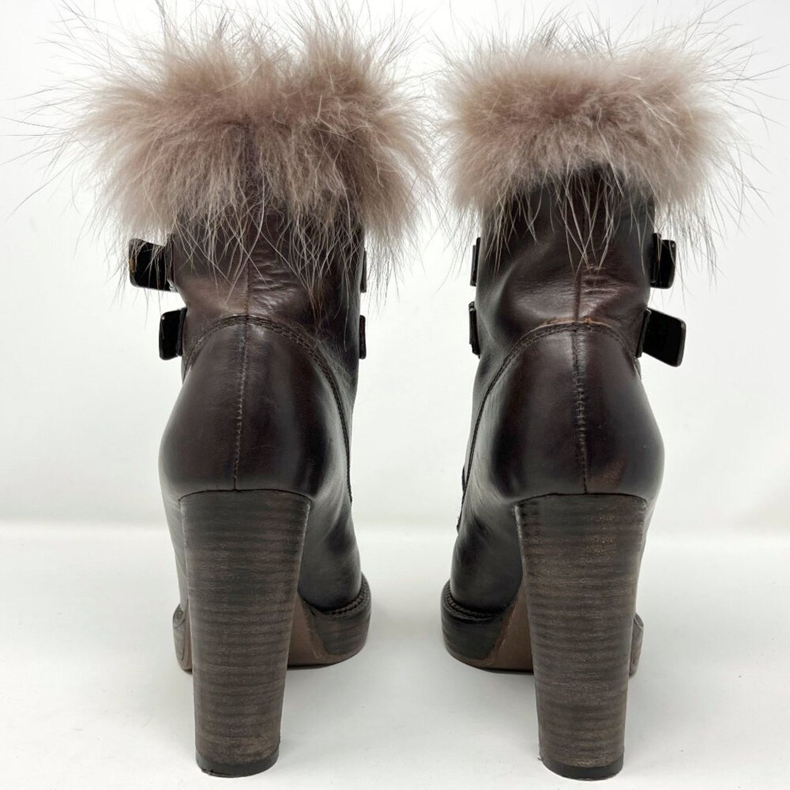 Brunello Cucinelli Brunello Cucinelli Brown Leather Fur Lace-Up High Heel Boots Size US 7.5 / IT 37.5 - 5 Thumbnail