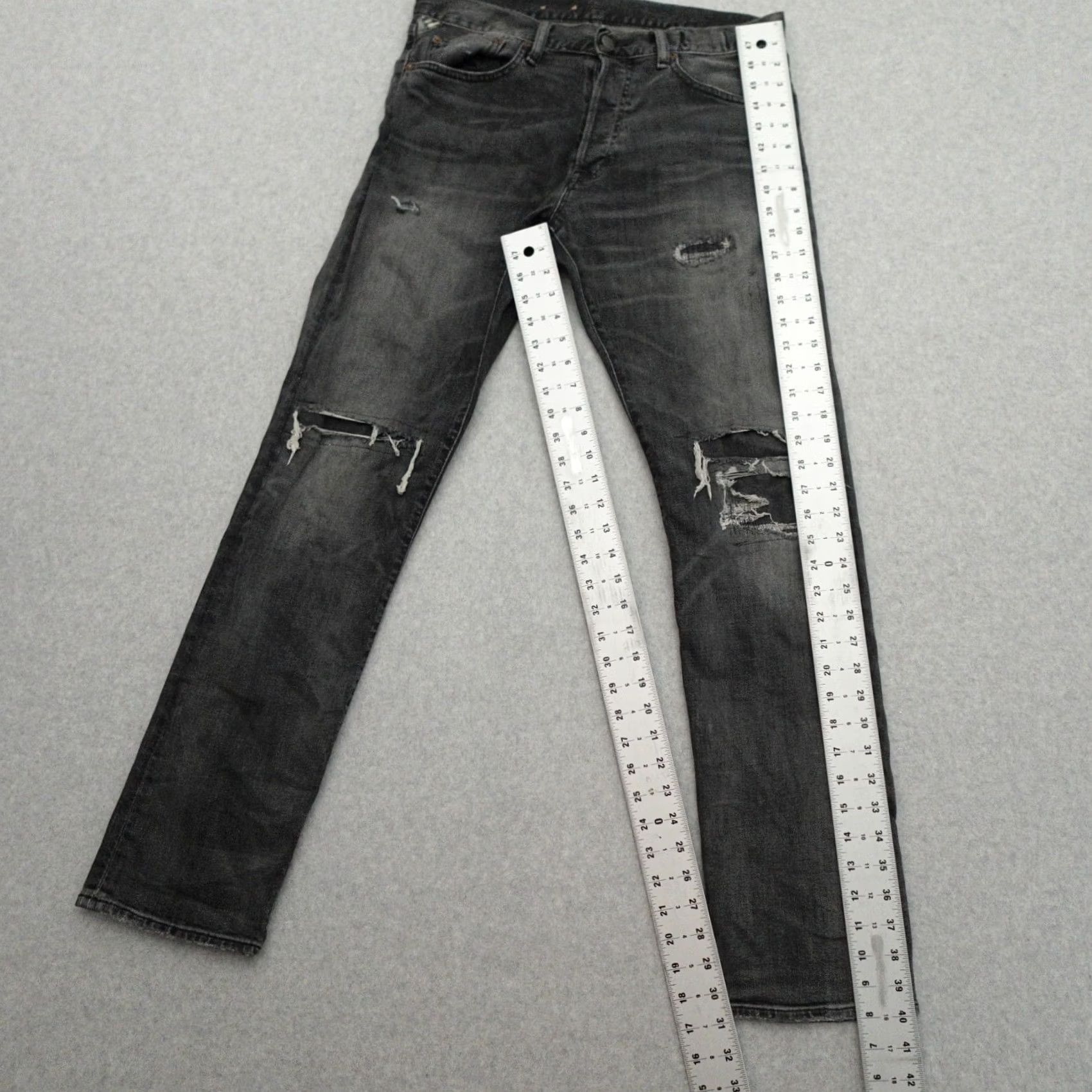 Vintage Denim & Supply Ralph Lauren Jeans Mens 32x31 Distressed Black Patchwork Straight Jeans Size US 32 / EU 48 - 3 Thumbnail