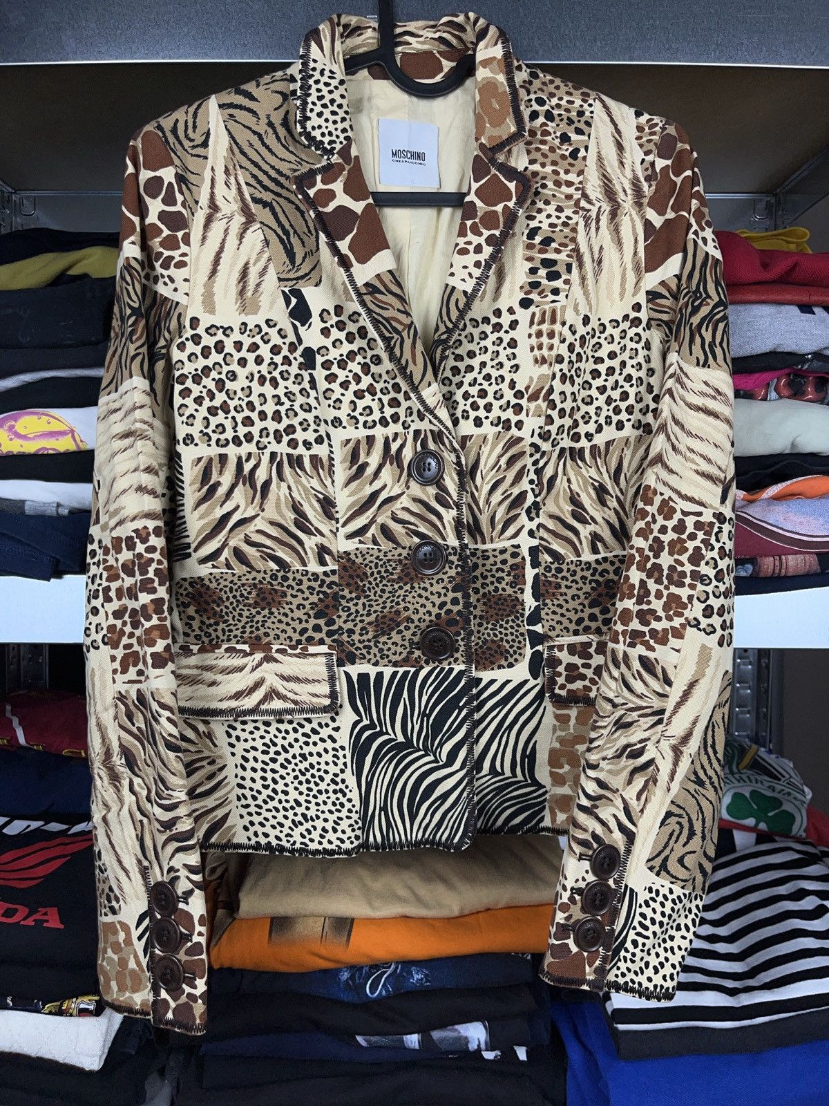 image of Moschino Vintage Animal Print Avant Garde Style Blazer in Brown, Women's (Size Medium)