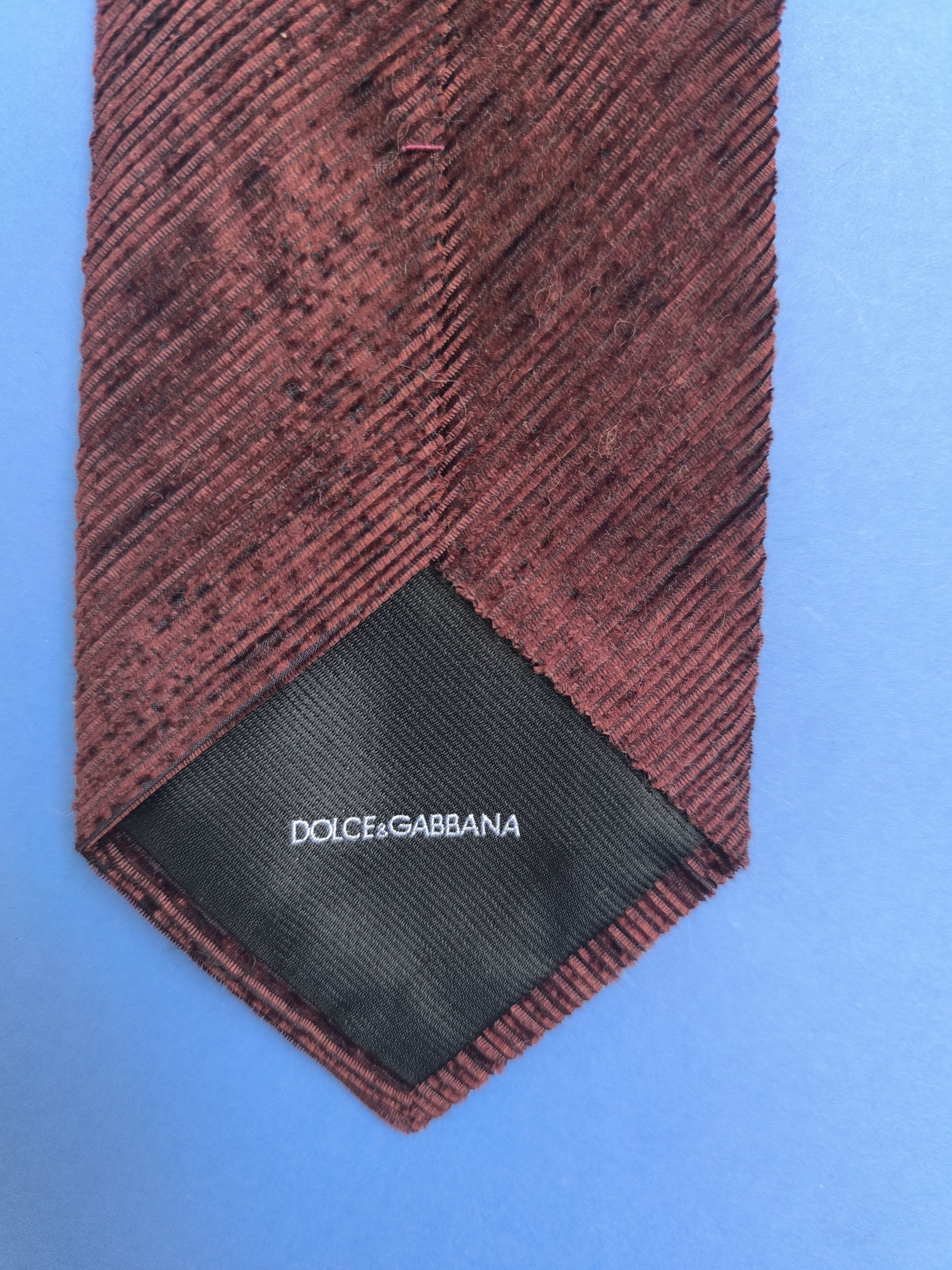 Dolce & Gabbana Dolce & Gabbana Brown Burgundy Ribbed Silk Cotton Men's Tie Size ONE SIZE - 5 Thumbnail