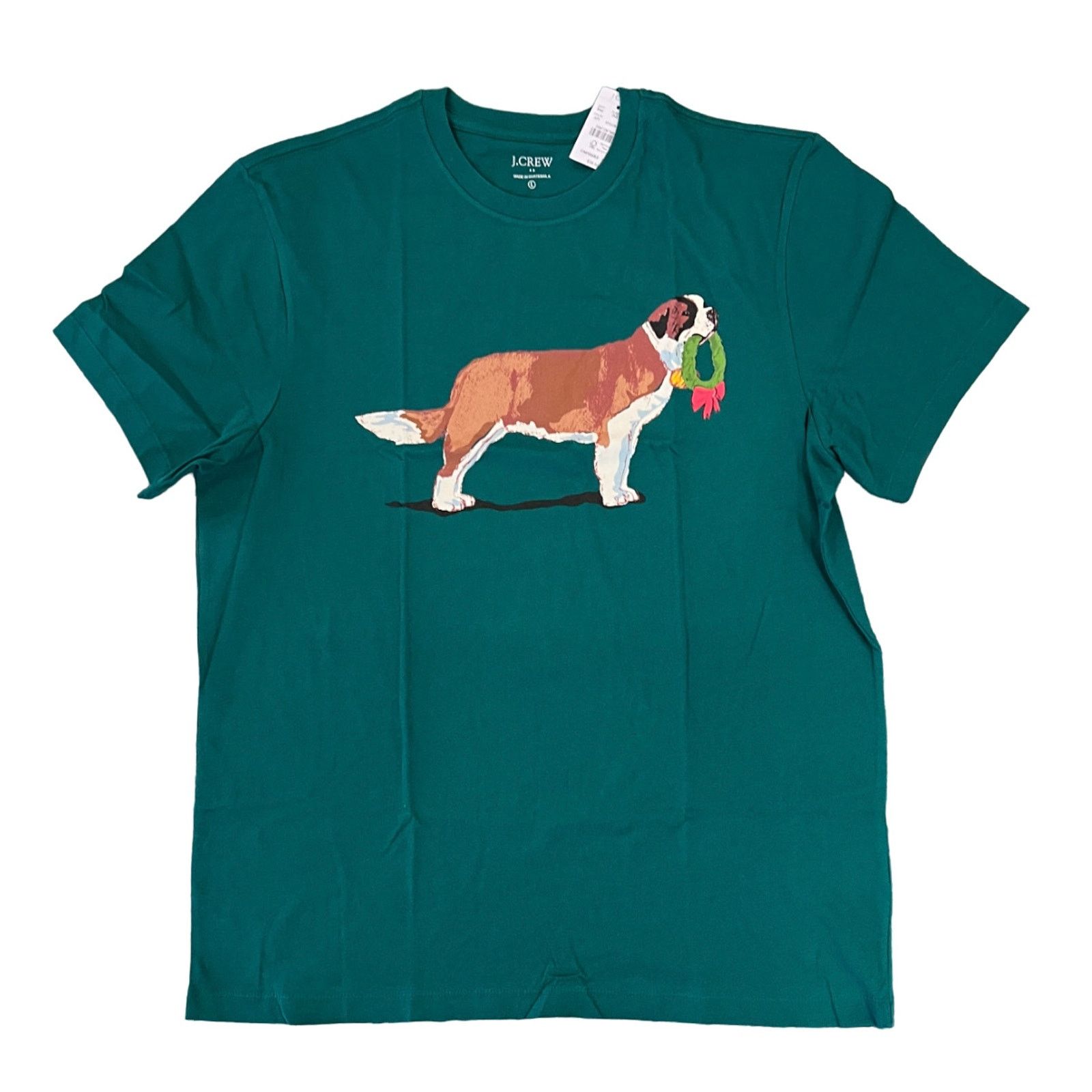 J.Crew NWT J. Crew Men's Green W/ Christmas St. Bernard Tee SIZE XL Size US XL / EU 56 / 4 - 1 Thumbnail