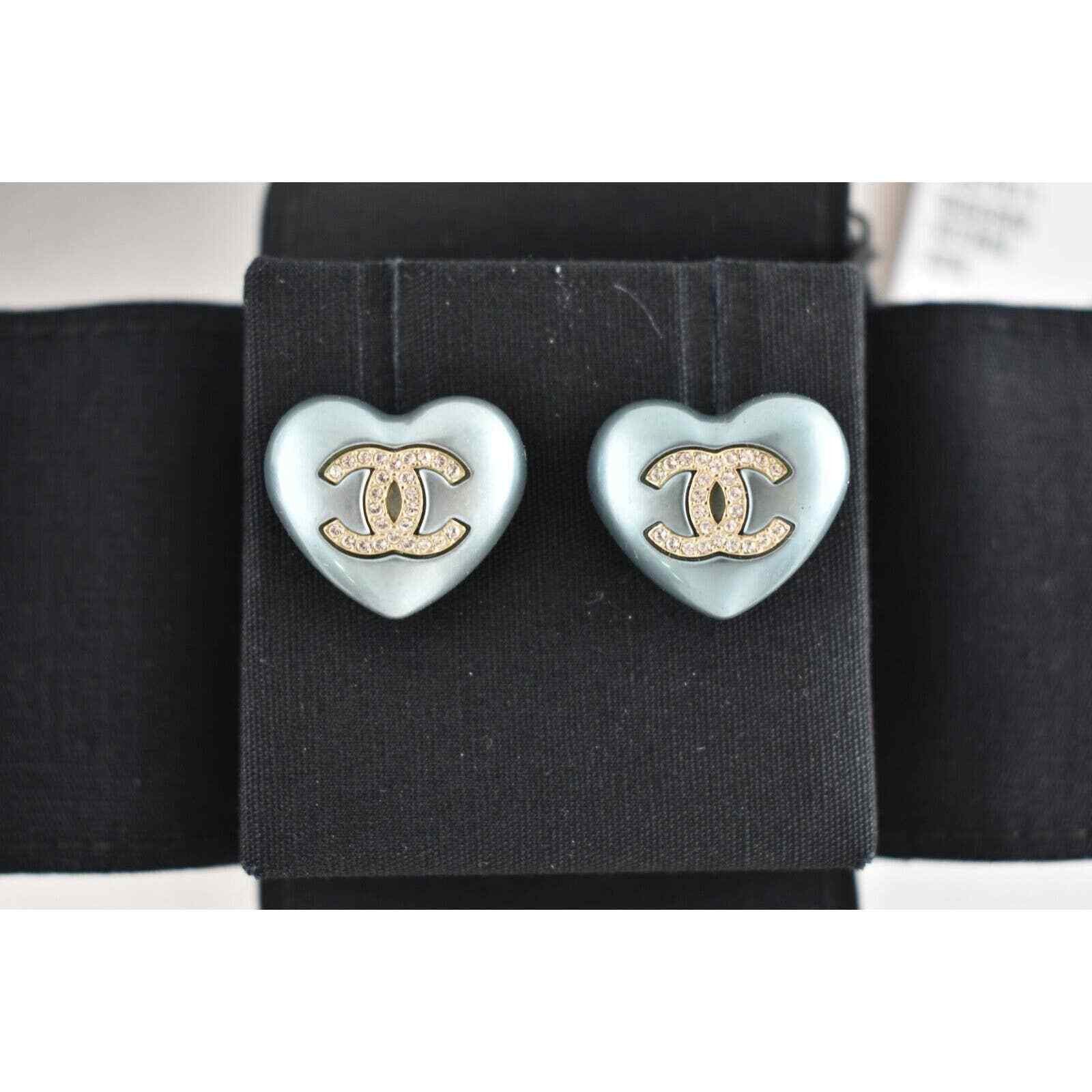 Chanel Chanel Heart Shape Pearly Blue Gold Crystal Stud Earrings Size ONE SIZE - 7 Thumbnail