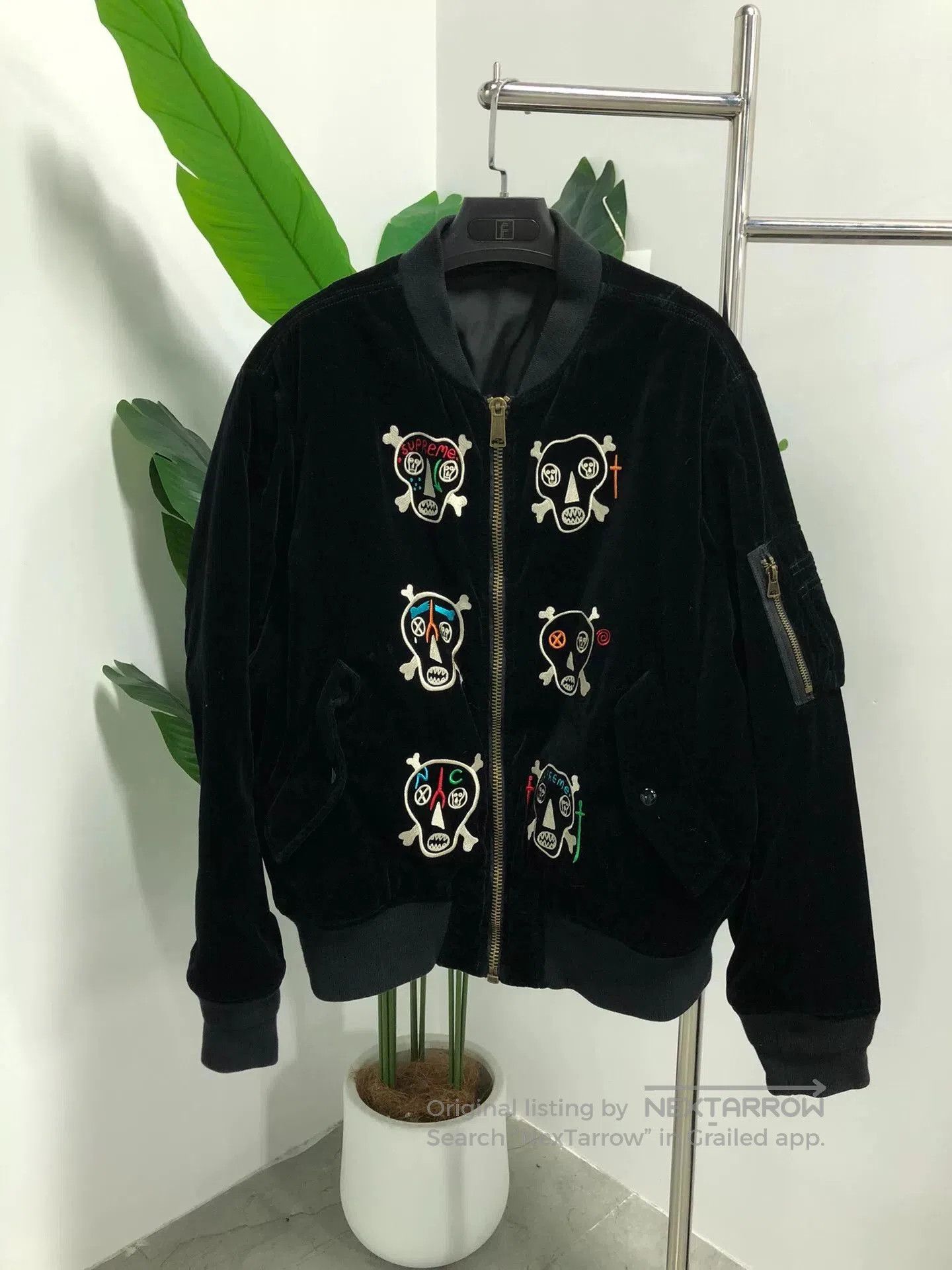 Supreme Skull Embroidered Long Sleeve Shirt.