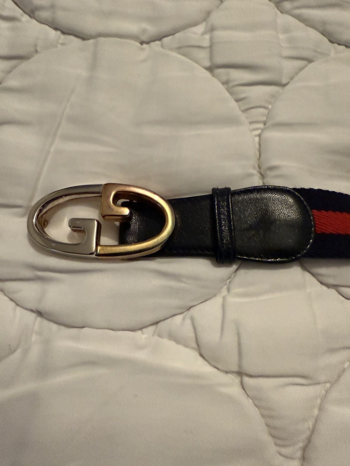 Gucci Vintage✨Gucci✨ GG Logo Buckle Authentic Leather/Fabric Belt Size 36 - 11 Thumbnail