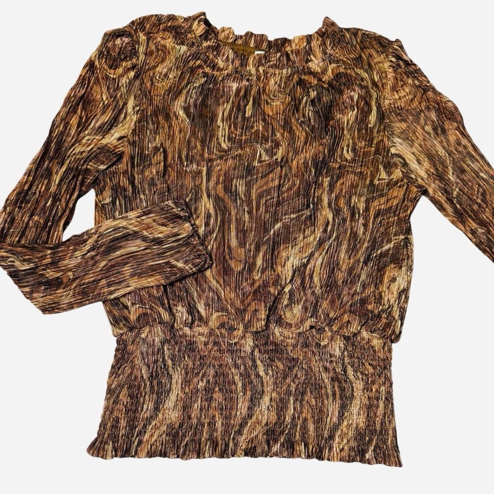 Joie NWT New Joie Long Sleeve Marble Smocked Waist Blouse Size L Size L / US 10 / IT 46 - 5 Thumbnail