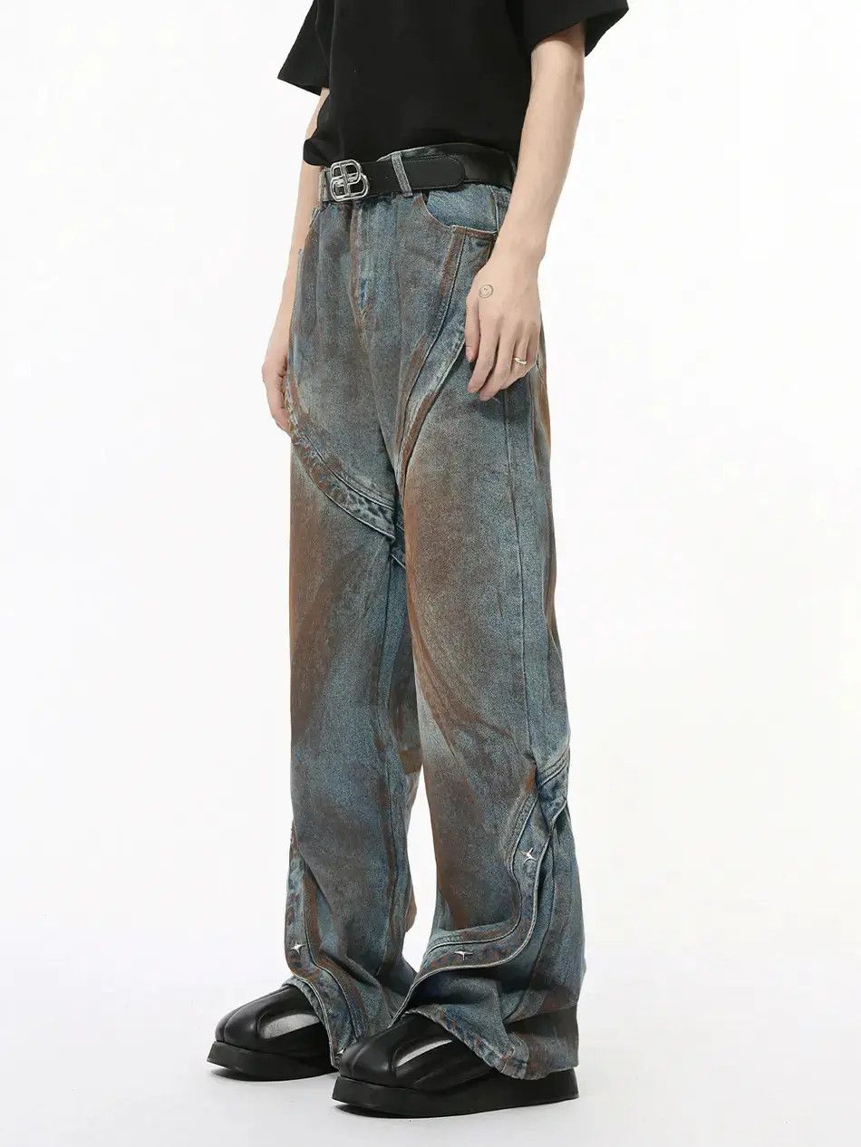 Japanese Brand Retro loose dirty dye patchwork jeans Size US 32 / EU 48 - 1 Thumbnail
