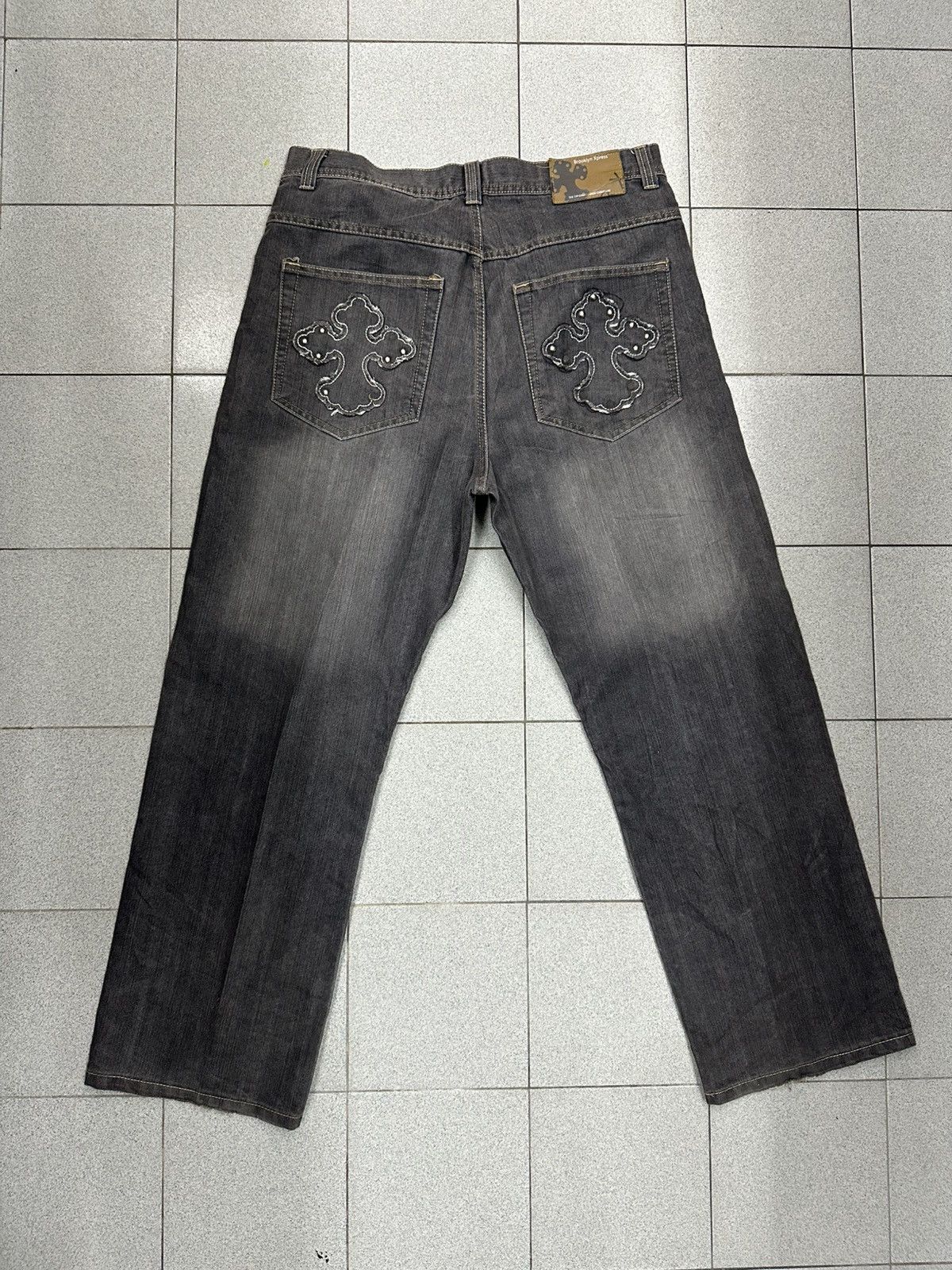 Japanese Brand VTG CROSS Like Chrome Hearts Brooklyn Express Denim Pants Size US 36 / EU 52 - 2 Thumbnail