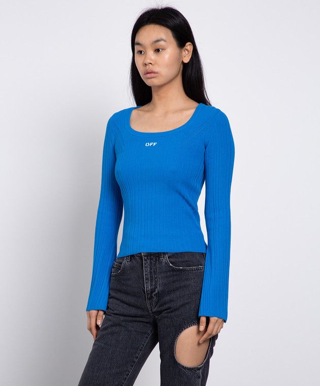 Off-White o1y1225 Round Collar Sweater in Azure Size M / US 6-8 / IT 42-44 - 2 Thumbnail