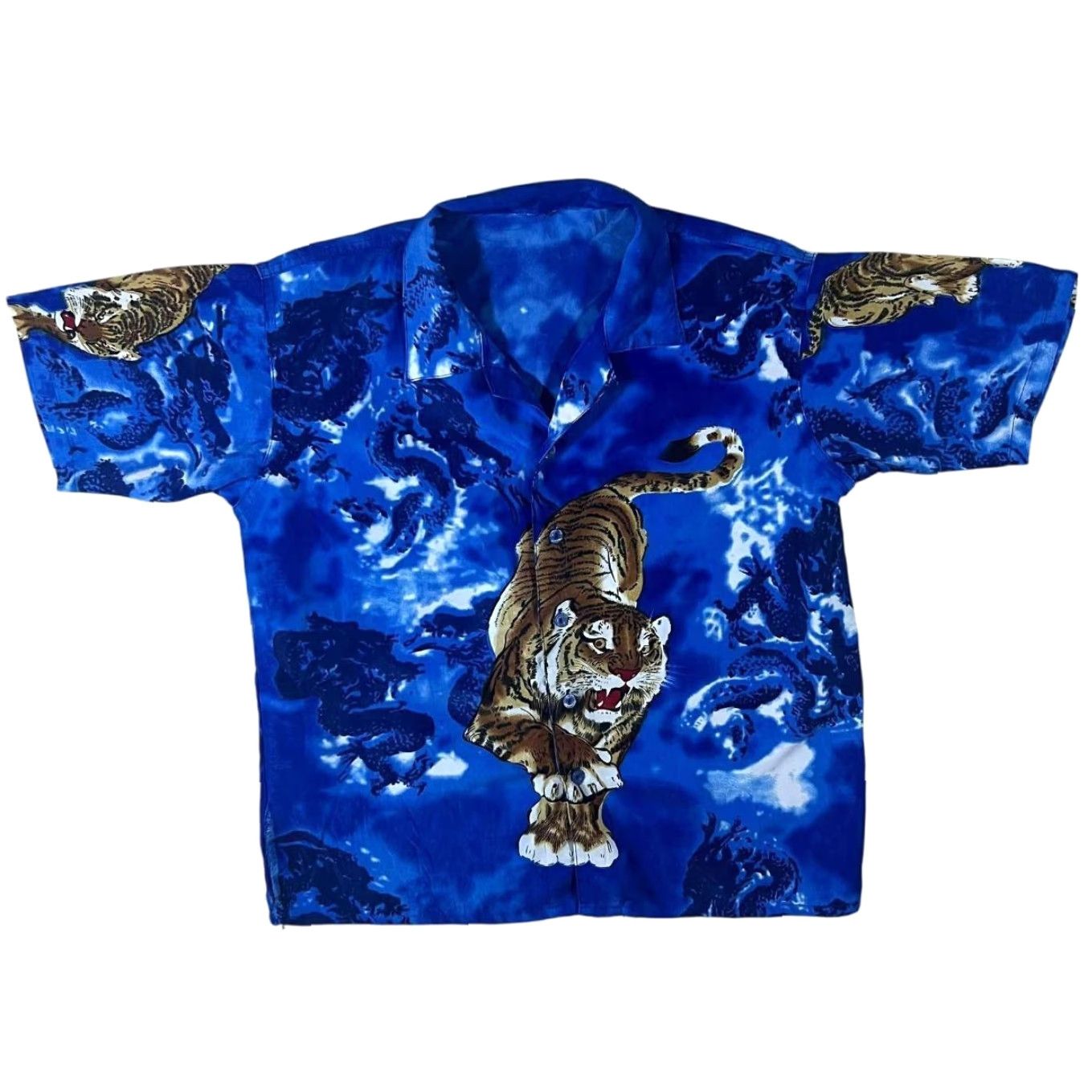 Vintage Women’s Blue Early 00’s Gothic Y2K Tiger Graphic Short Sleeve Shirt S Small Size S / US 4 / IT 40 - 2 Thumbnail