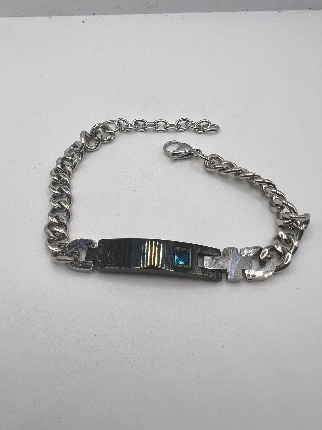 Jewelry Blue Crystal ID Tag Stainless Steel Bracelet Size ONE SIZE - 2 Thumbnail
