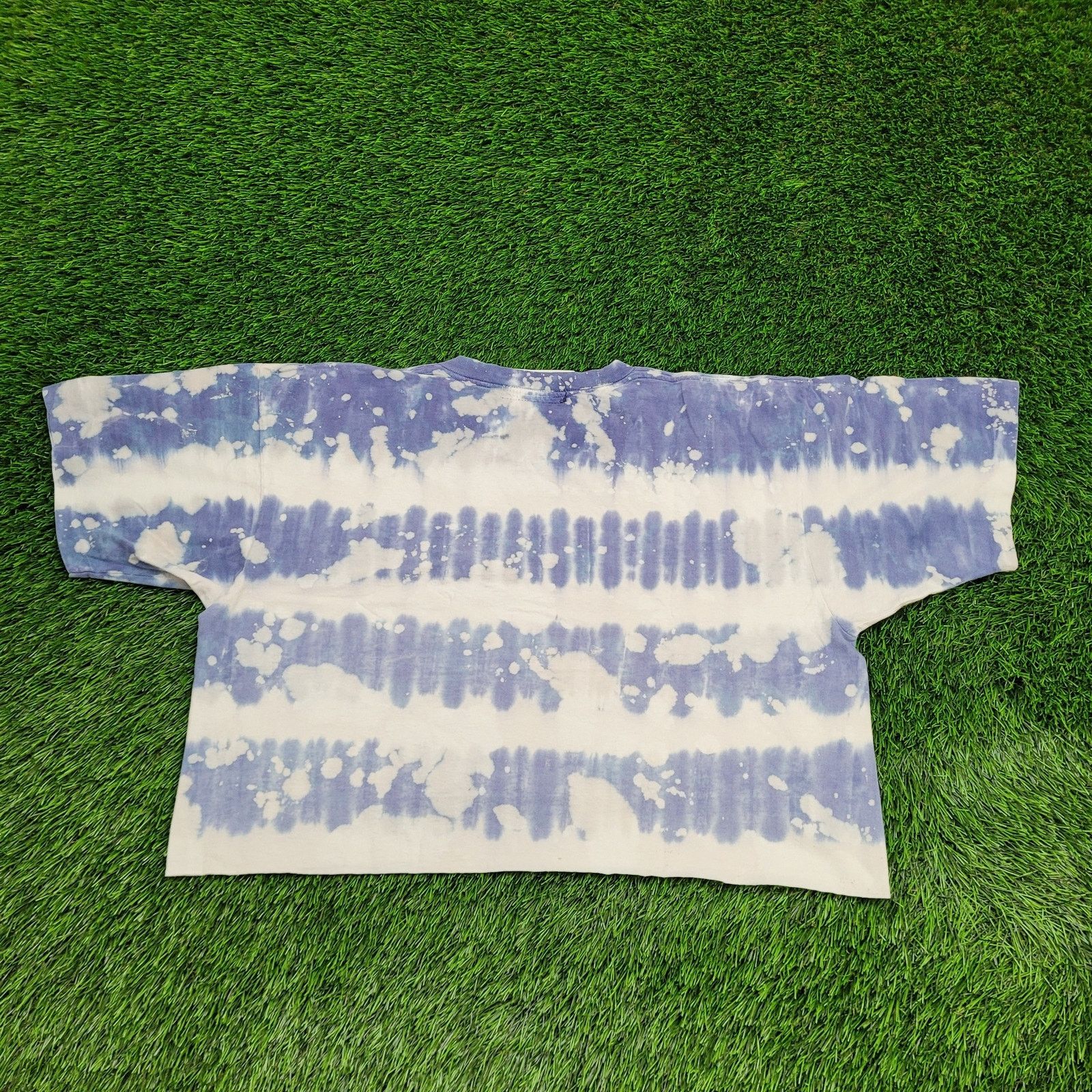 Vintage VTG 80s Oversized Crop Top T-Shirt Women M Bleached Blue Size M / US 6-8 / IT 42-44 - 2 Thumbnail
