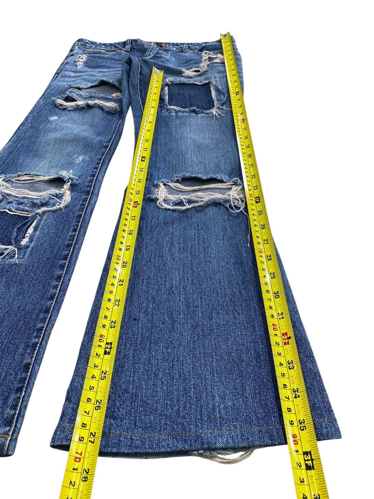 Japanese Brand Japanese Brand Blue Wash Distress Patch Style Flare Jeans Size US 30 / EU 46 - 8 Thumbnail