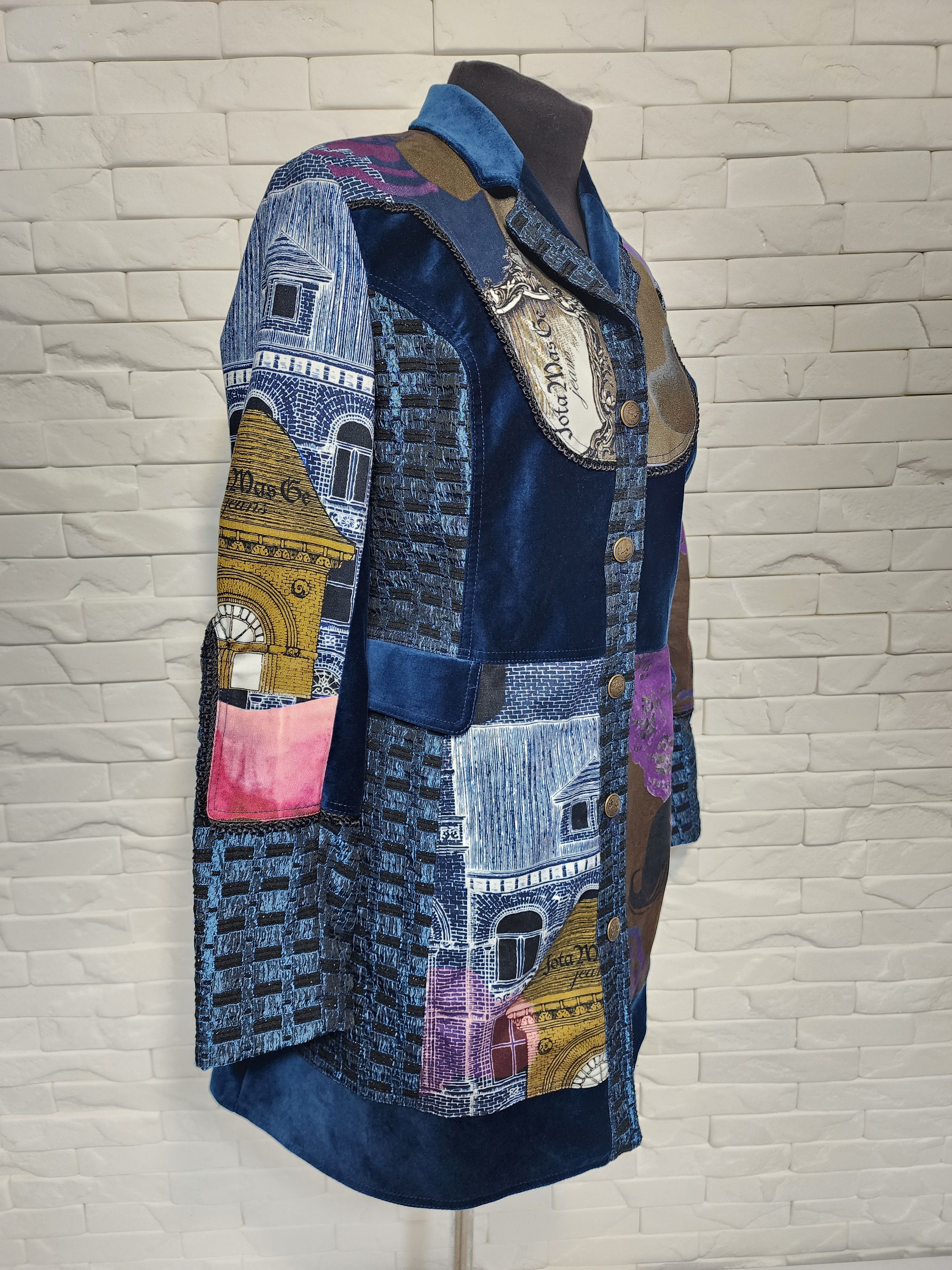 Designer Women's Multi-colored Cotton Jacket. Size L / US 10 / IT 46 - 3 Thumbnail