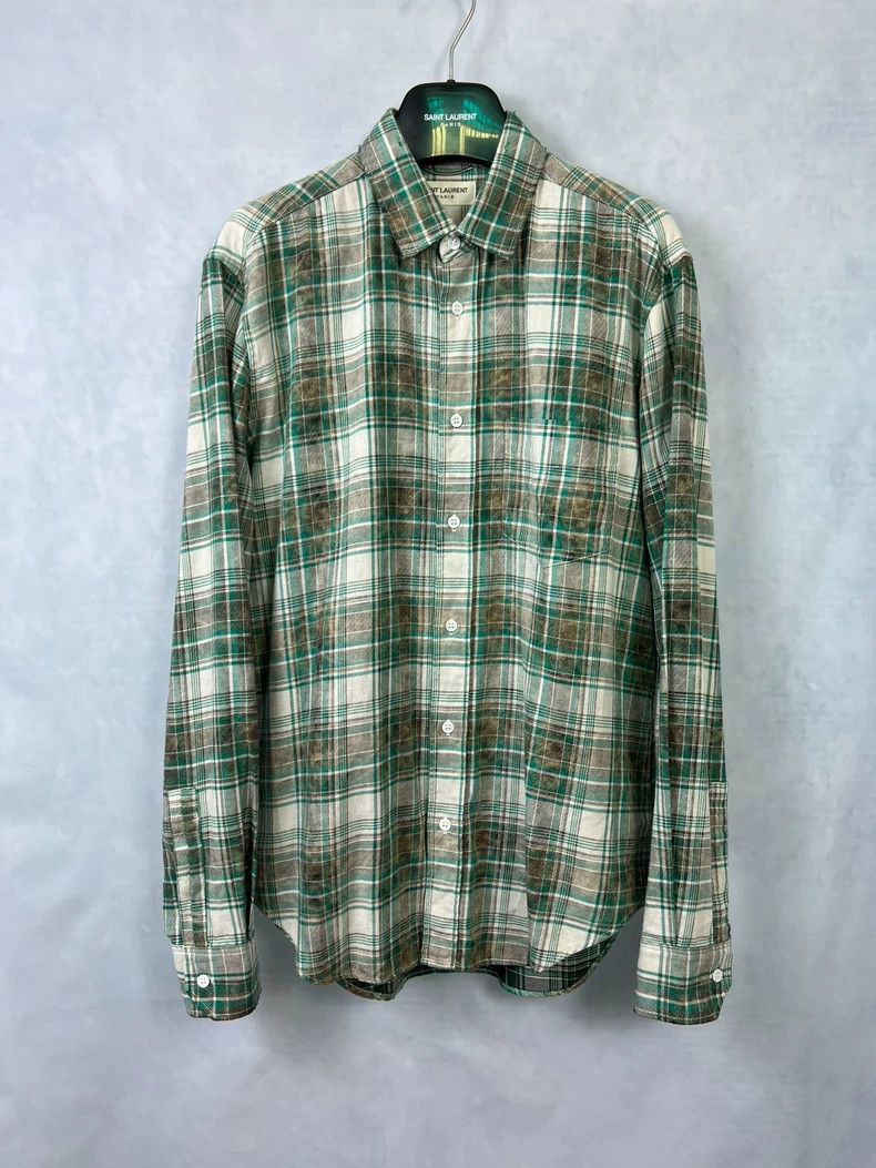 Yves Saint Laurent Saint Laurent size 39 16ss green plaid mist-rendered shirt Size US M / EU 48-50 / 2 - 1 Thumbnail
