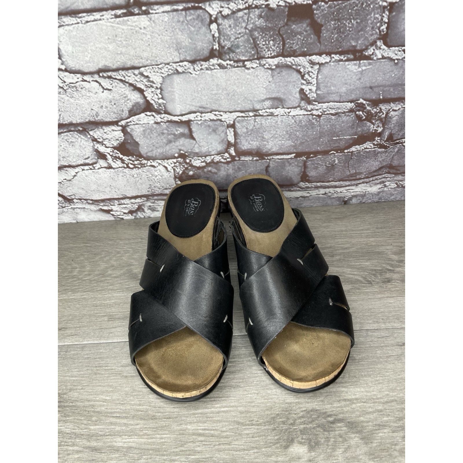 Bass G.H. Bass & Co. MaryAnn Black Leather Wedge Slip On Sandals Size US 8 / IT 38 - 11 Thumbnail