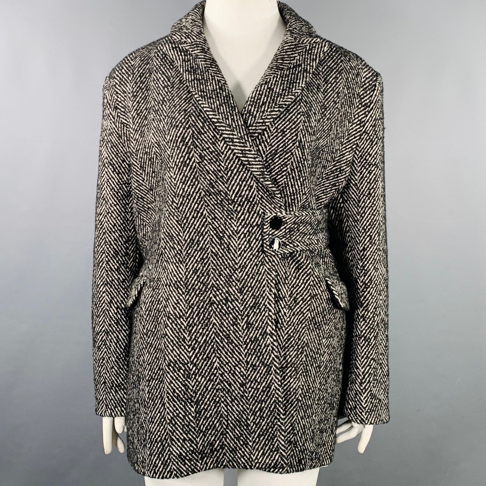 Ganni GANNI Size XL Grey Wool Blend Tweed Belted Coat Size XL / US 12-14 / IT 48-50 - 1 Thumbnail