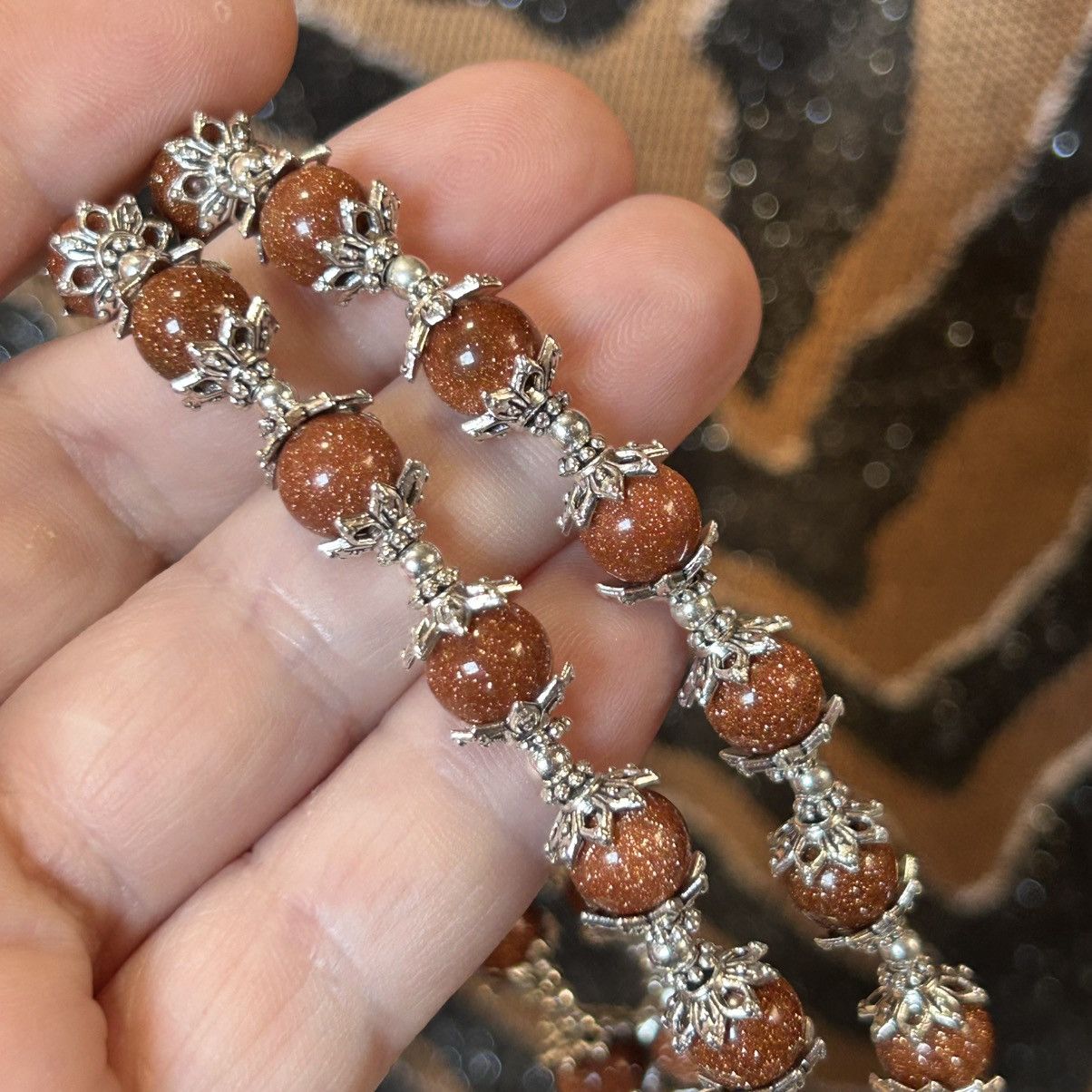 Handmade Handcrafted elegant goldstone cameo framed bead necklace Size ONE SIZE - 7 Thumbnail