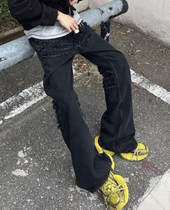 Japanese Brand × Jean High Street Frayed Tassel Black Flare Jeans Size US 32 / EU 48 - 2 Thumbnail
