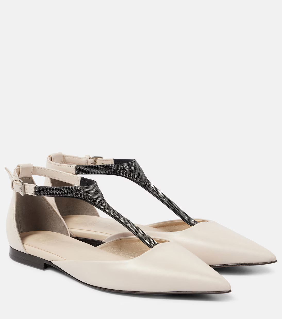 Brunello Cucinelli os11x0126 Monili Leather Flats in Beige Size US 7.5 / IT 37.5 - 1 Thumbnail