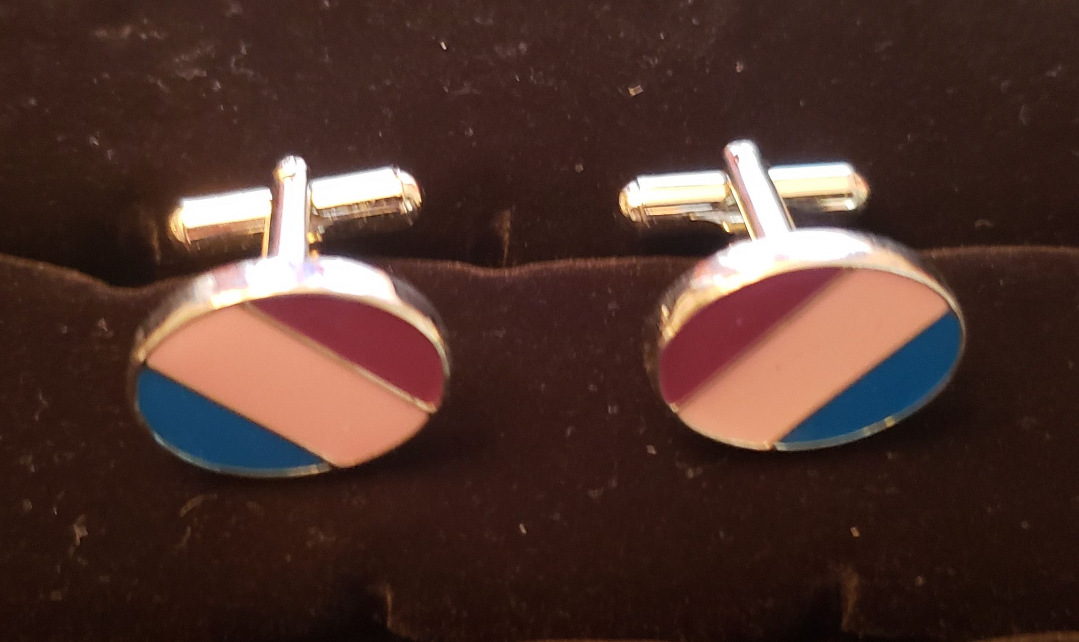 Other striped enamel cuff links blue pink red on silver Size ONE SIZE - 3 Thumbnail