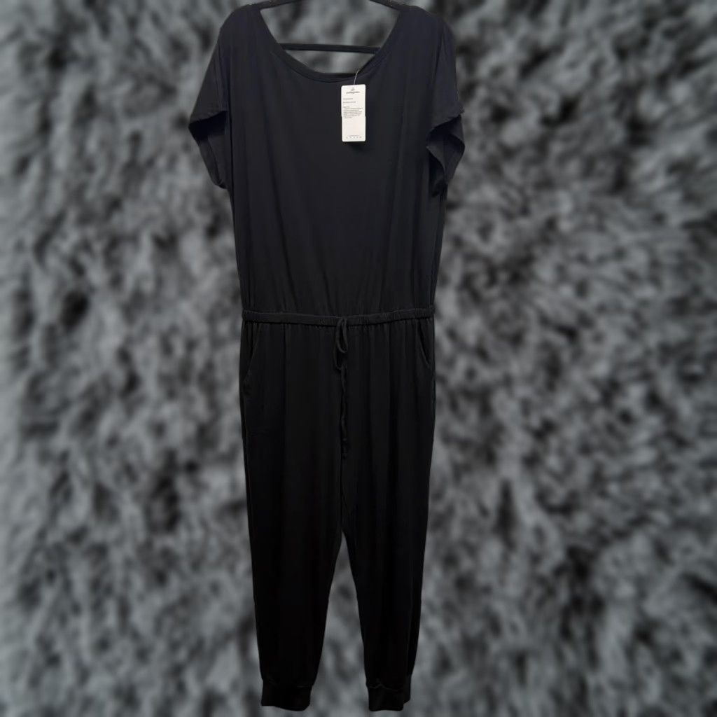 Vintage Pretty Garden Jumpsuit Black Womens XL Drawstring Minimalist Athleisure Normcore Size XL / US 12-14 / IT 48-50 - 1 Thumbnail