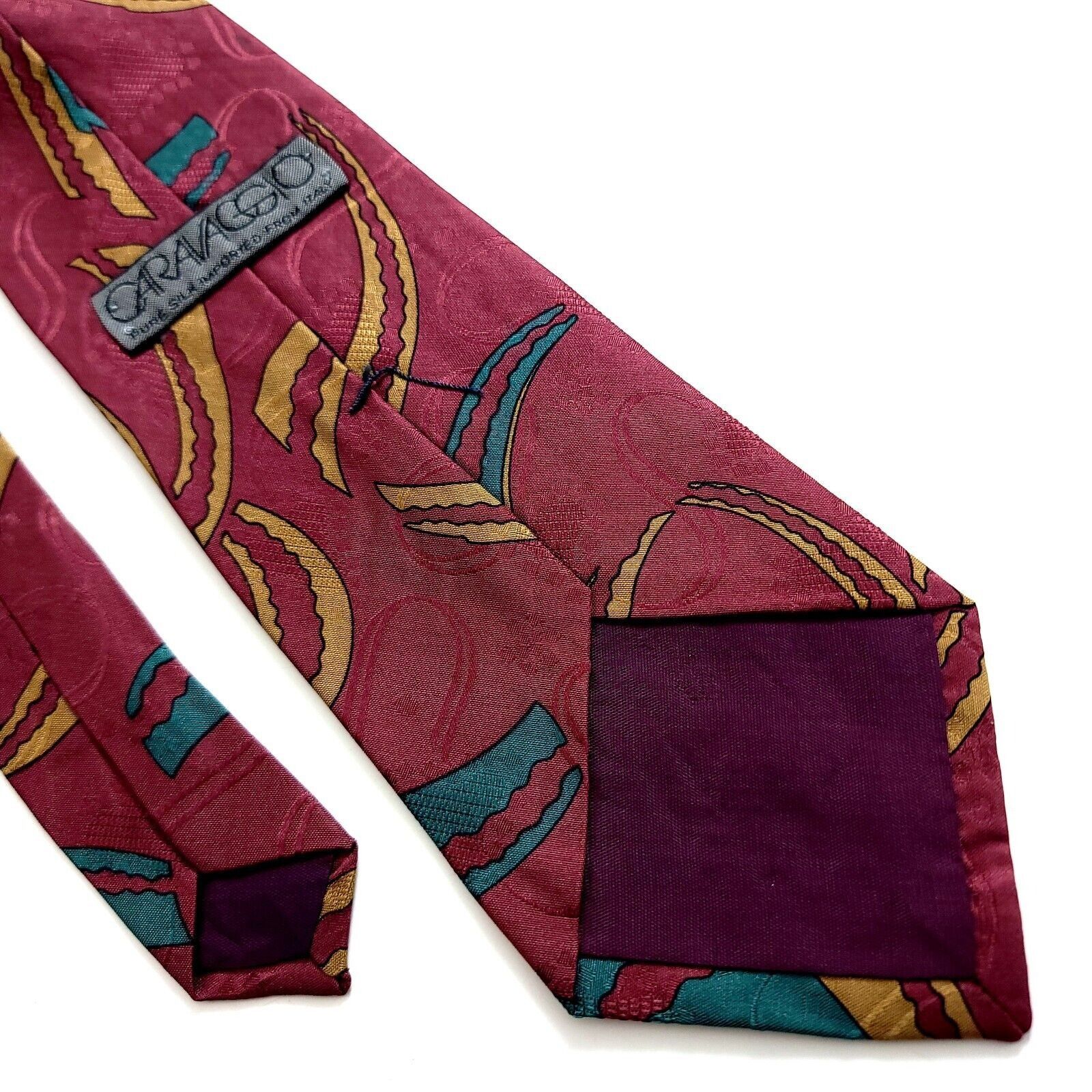 Designer Caravaggio Italy Red Tan Green Jacquard Abstract Print Silk Size ONE SIZE - 5 Thumbnail