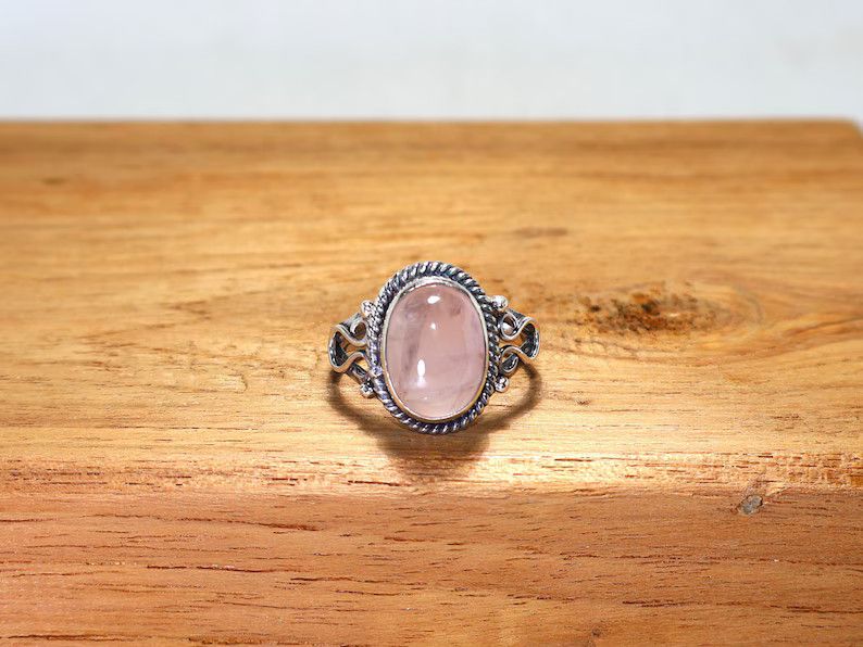 Handmade Handmade Rose Quartz Ring: 925 Silver, January Birthstone Size ONE SIZE - 1 Thumbnail