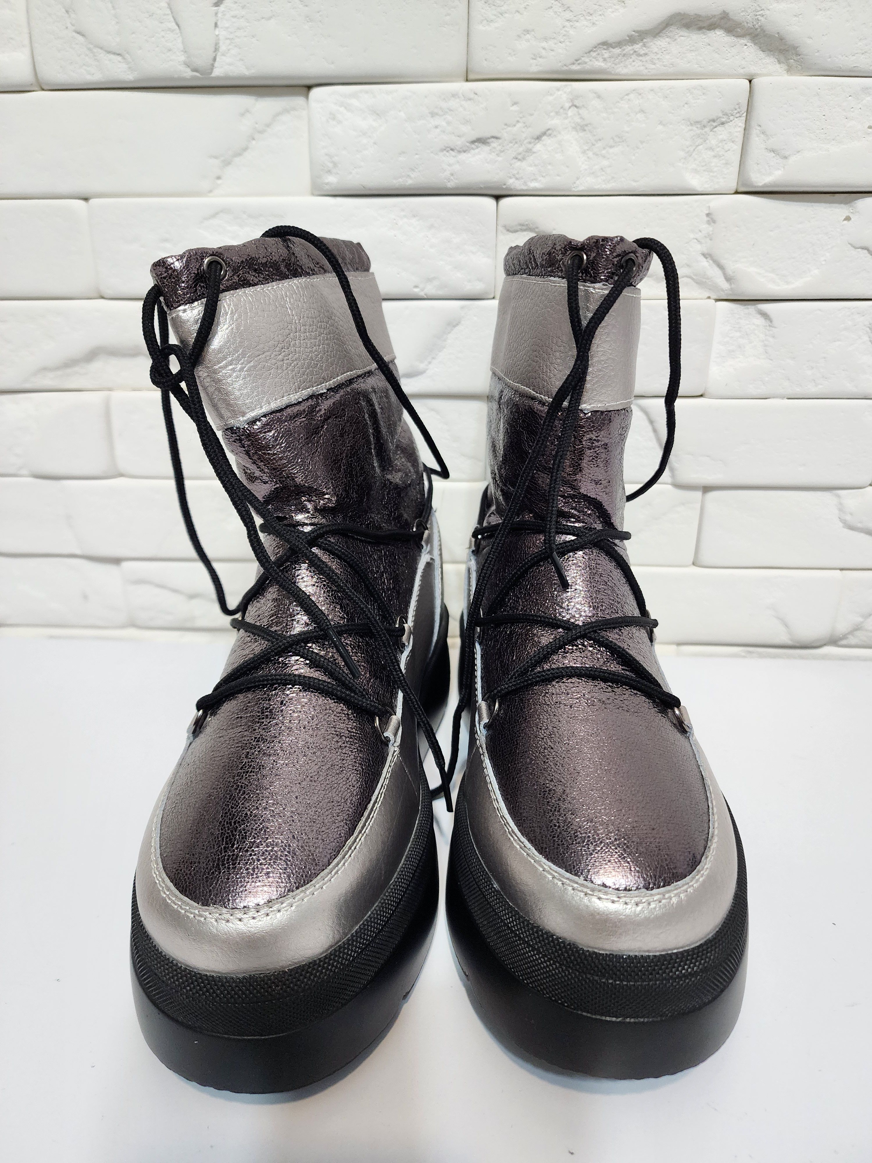 Genuine Leather Black & Gray Leather Warm Shoes Size US 7.5 / IT 37.5 - 4 Thumbnail