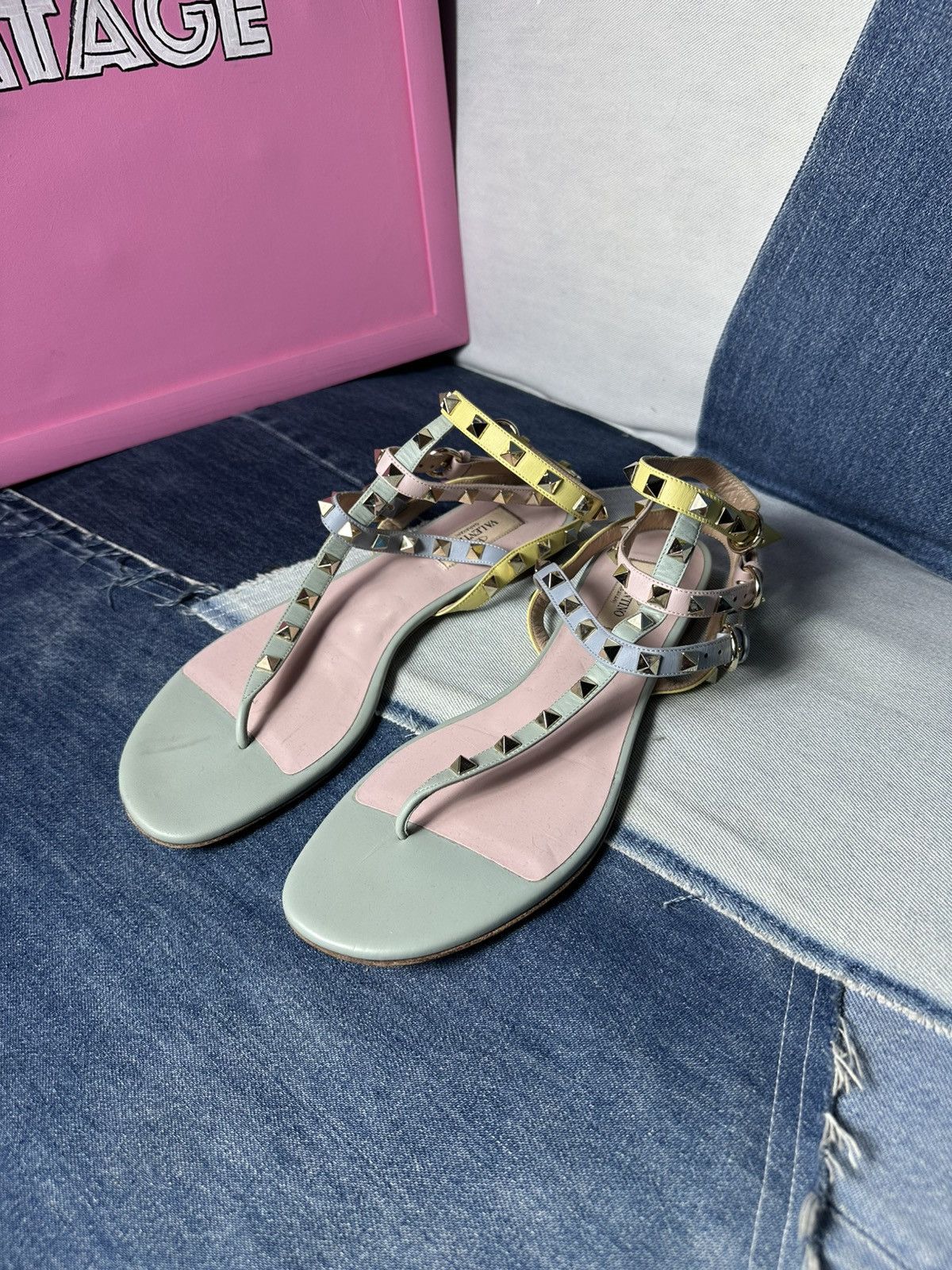 Valentino Valentino Rockstud Leather Ankle Strap Sandals Flat Size US 9.5 / IT 39.5 - 3 Thumbnail