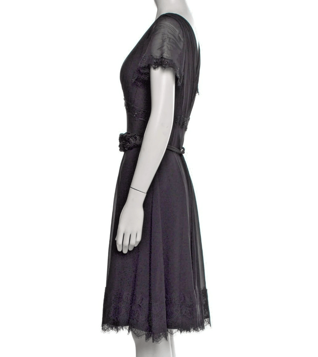 Badgley Mischka Badgley Mischka Black Silk Dress – Size 6 – Lace & Beaded – Size M / US 6-8 / IT 42-44 - 5 Thumbnail