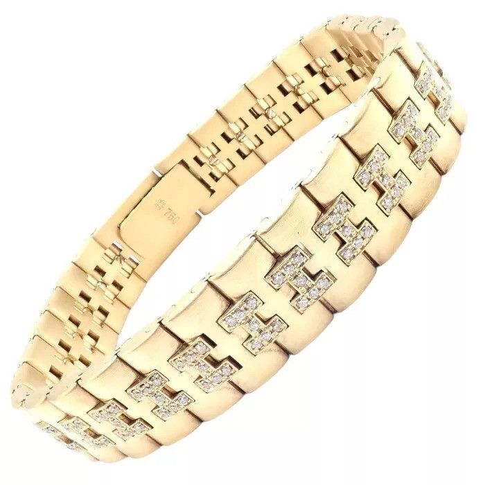 Hermes Vintage Hermes Paris 18k Yellow Gold Diamond H Link Bracelet Size ONE SIZE - 1 Thumbnail
