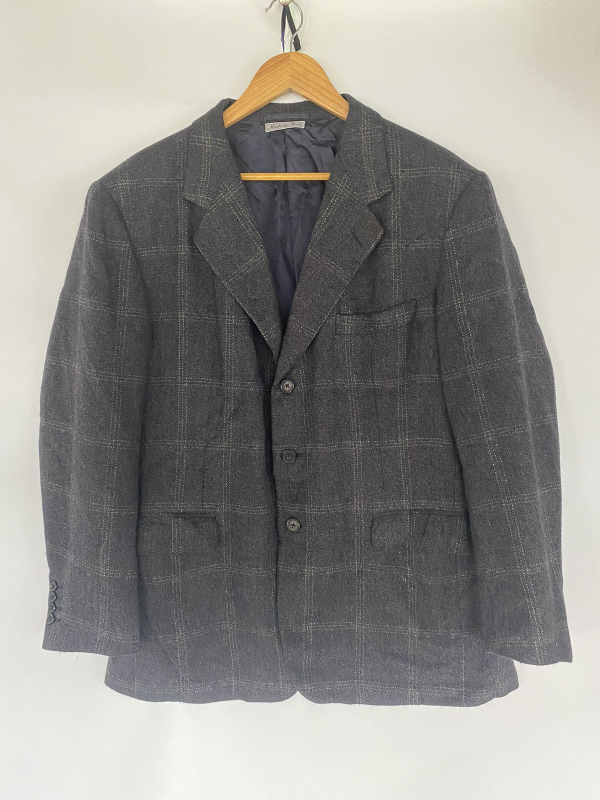 Designer HERMES Paris Wool Plaid Coat Jacket Blazer Navy RARE ITALY Size US L / EU 52-54 / 3 - 1 Thumbnail