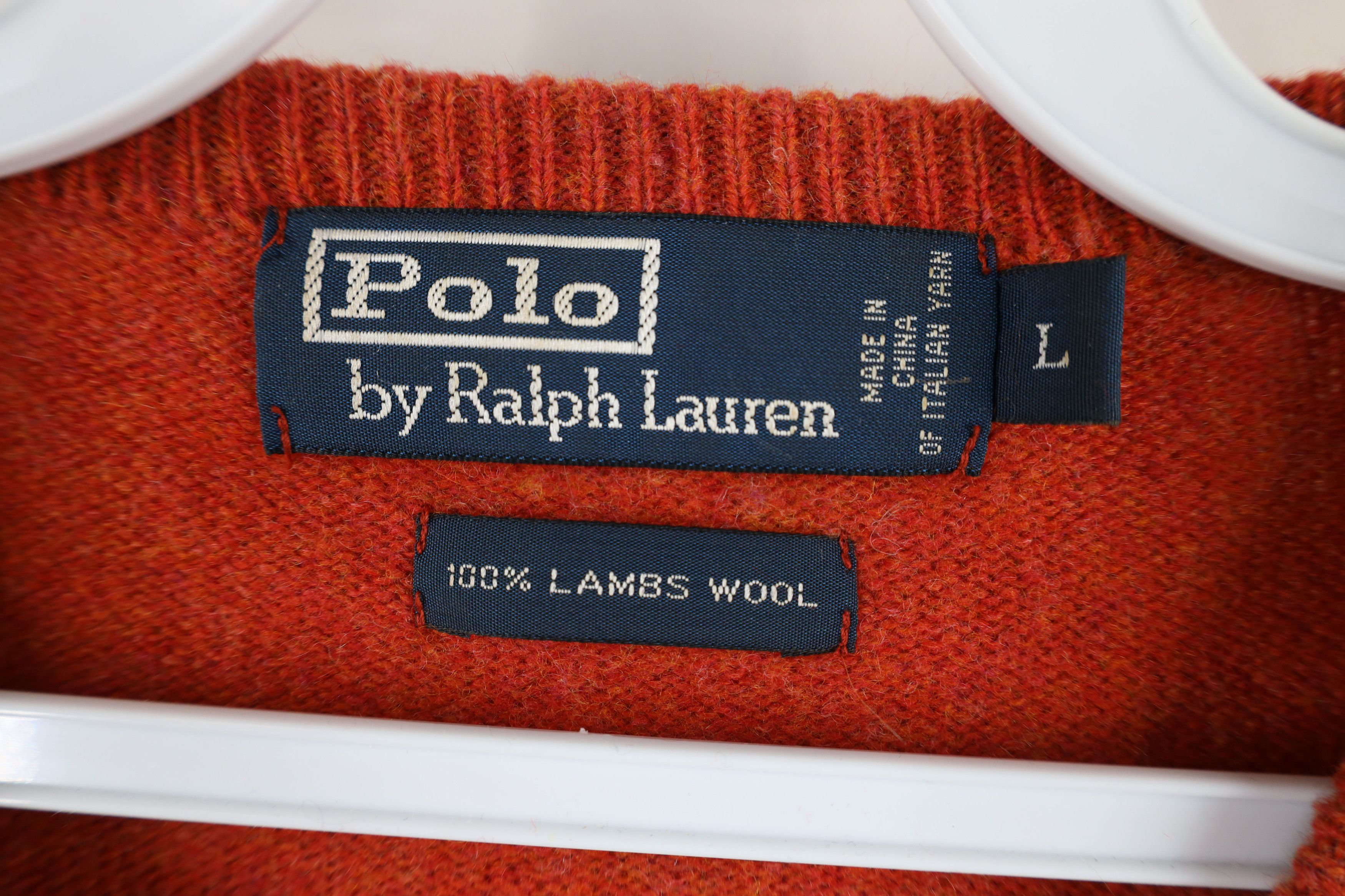 Ralph Lauren × Vintage Vintage 90s Ralph Lauren Lambswool V-Neck Sweater Orange Size US L / EU 52-54 / 3 - 7 Thumbnail