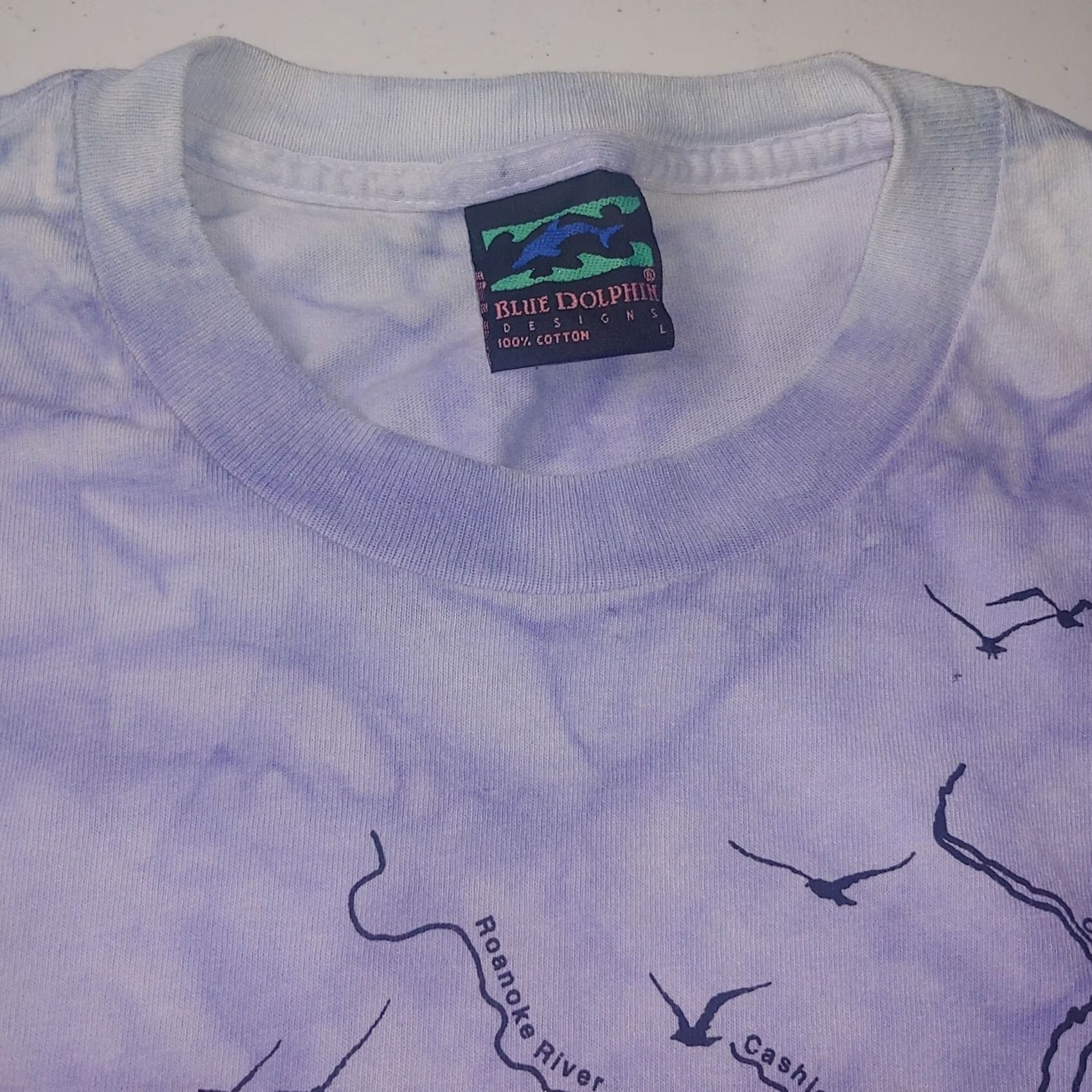 Vintage VINTAGE Blue Dolphin Designs Outer Banks Shirt Large Blue Ocean Map Tie Dye All Over Print T-Shirt Mens Size US L / EU 52-54 / 3 - 6 Thumbnail