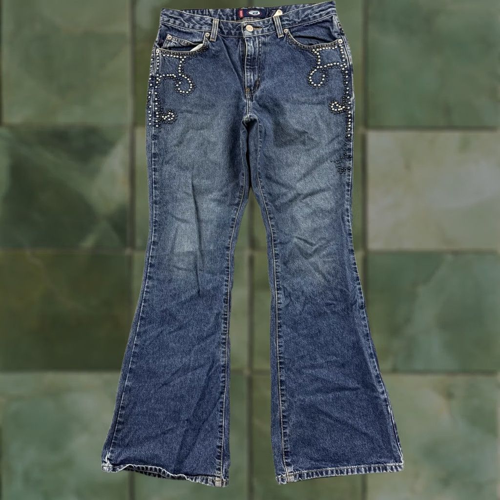 Vintage VINTAGE Bongo Jeans Womens 9 Blue Denim 90s Low Rise Flare Studded Cowgirl Y2K Size 30" / US 8 / IT 44 - 1 Thumbnail
